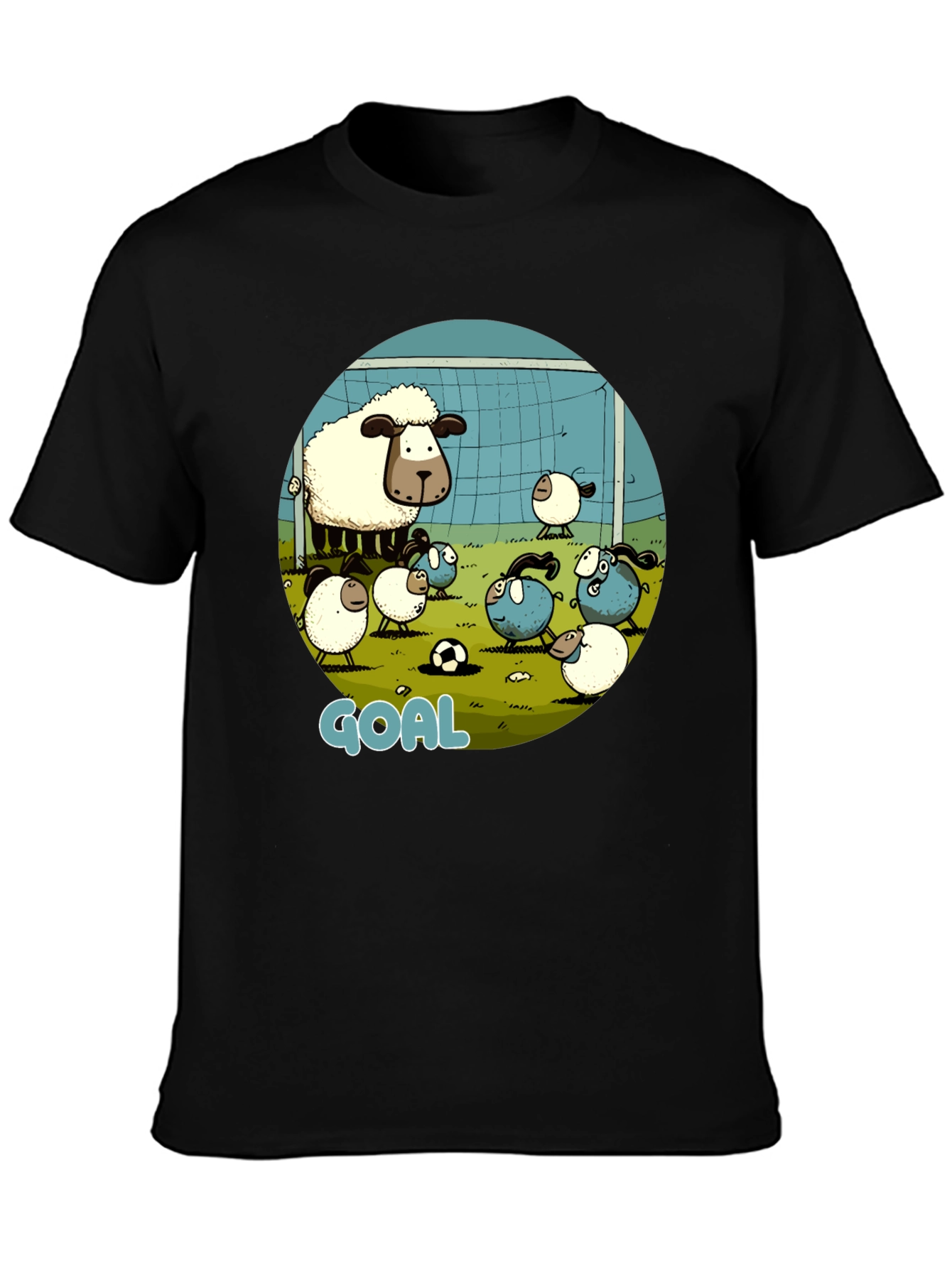 Sheep Soccer Goal T-Shirt - Cartoon Style