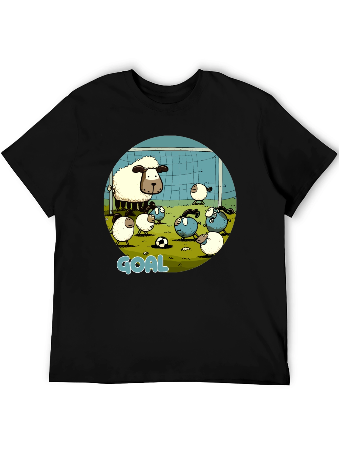 Sheep Soccer Goal T-Shirt - Cartoon Style
