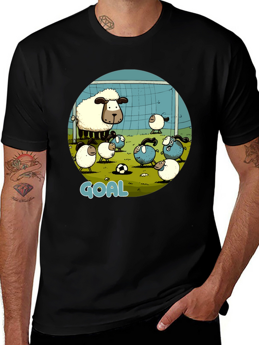 Sheep Soccer Goal T-Shirt - Cartoon Style
