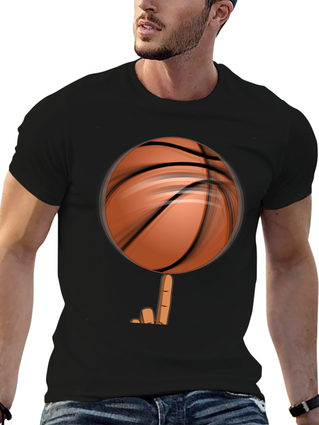 Spinning Basketball Graphic Tee - Black Cotton Comfort