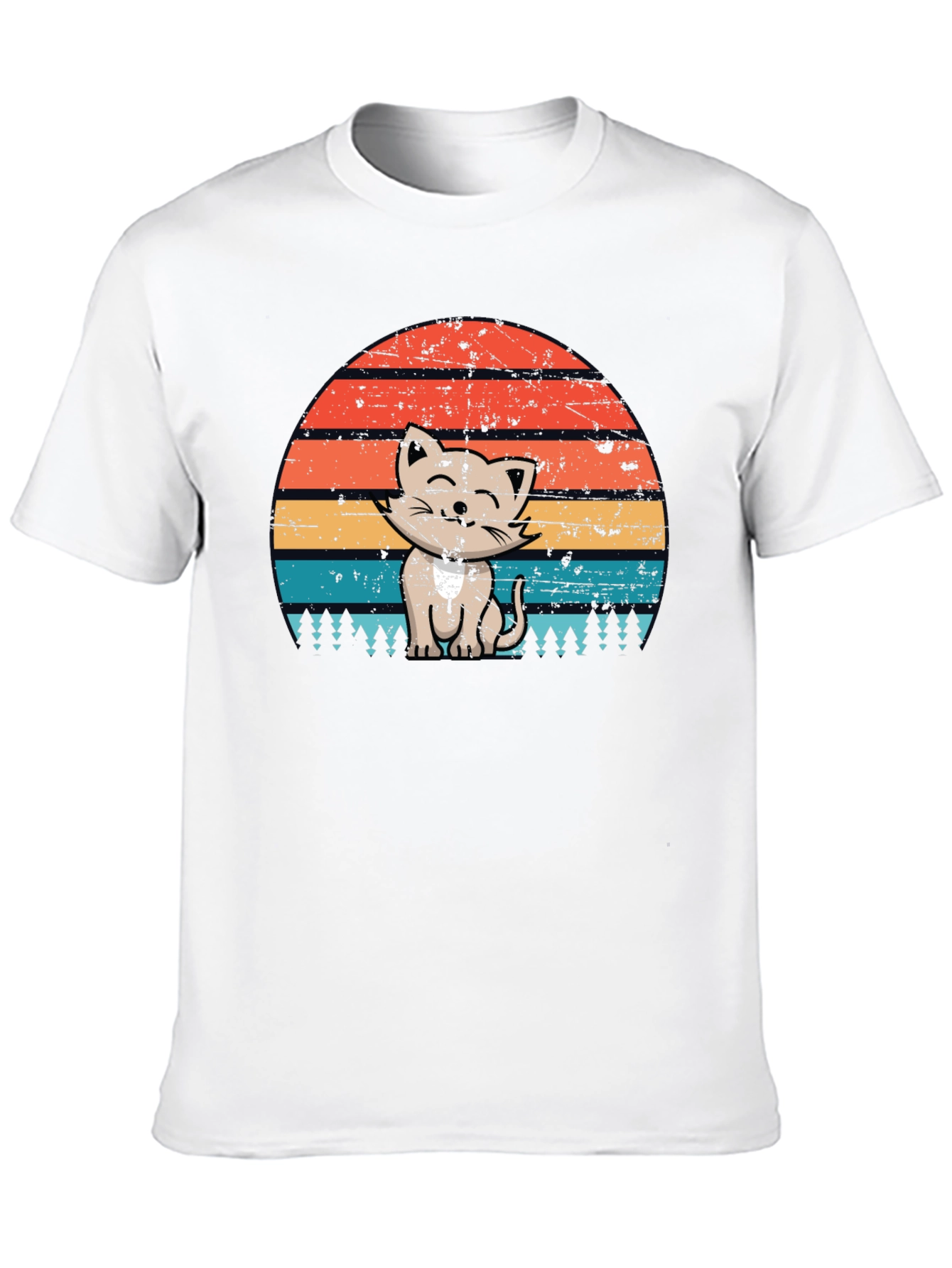 Retro Cat Sunset Graphic Tee - Black