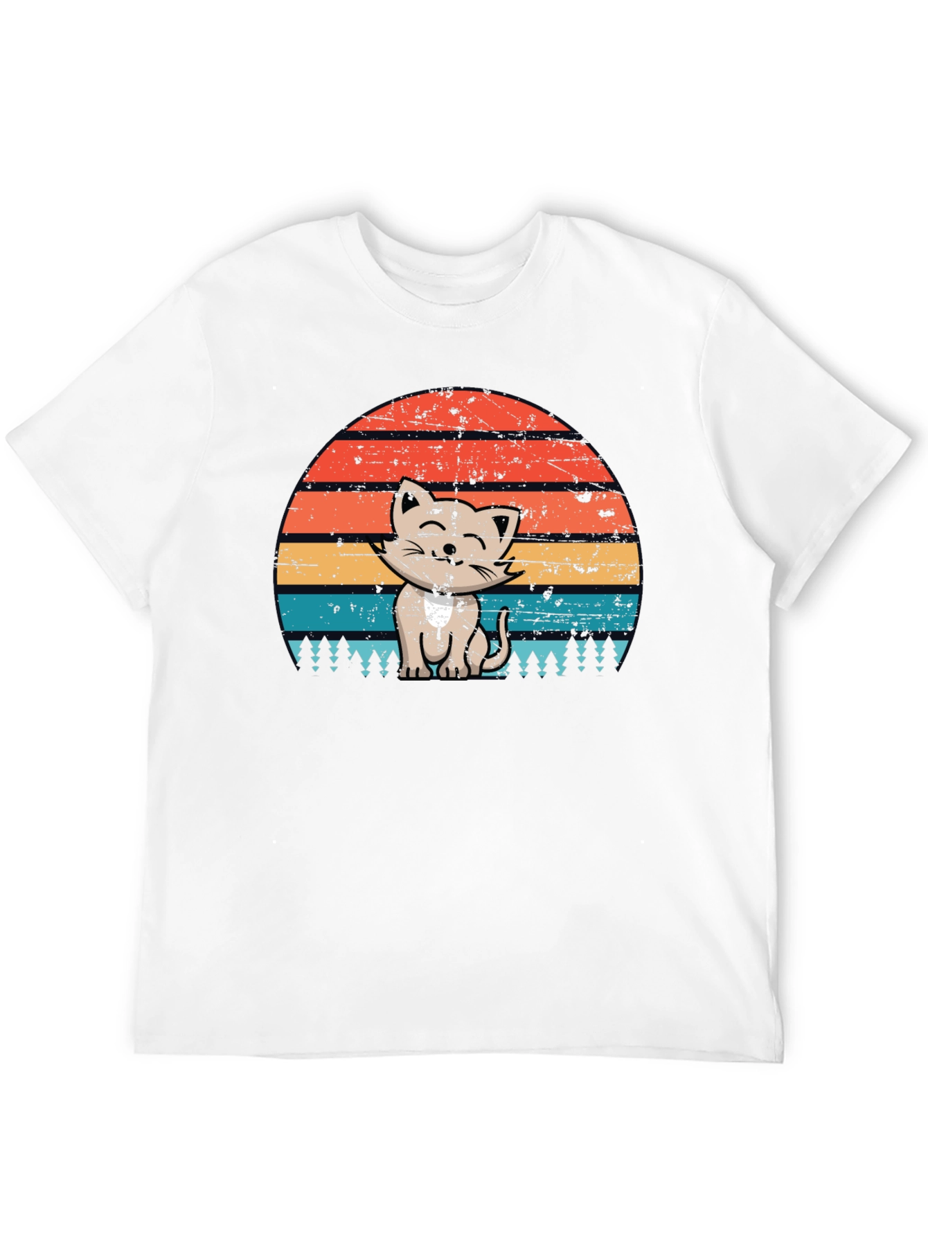 Retro Cat Sunset Graphic Tee - Black