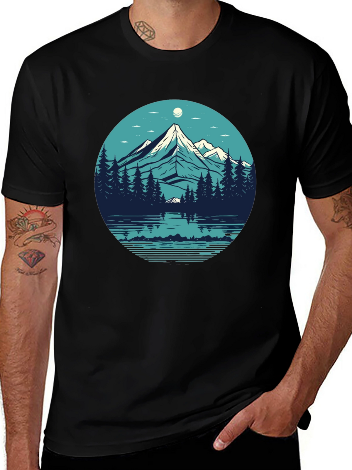 Mountainscape Graphic Black T-Shirt