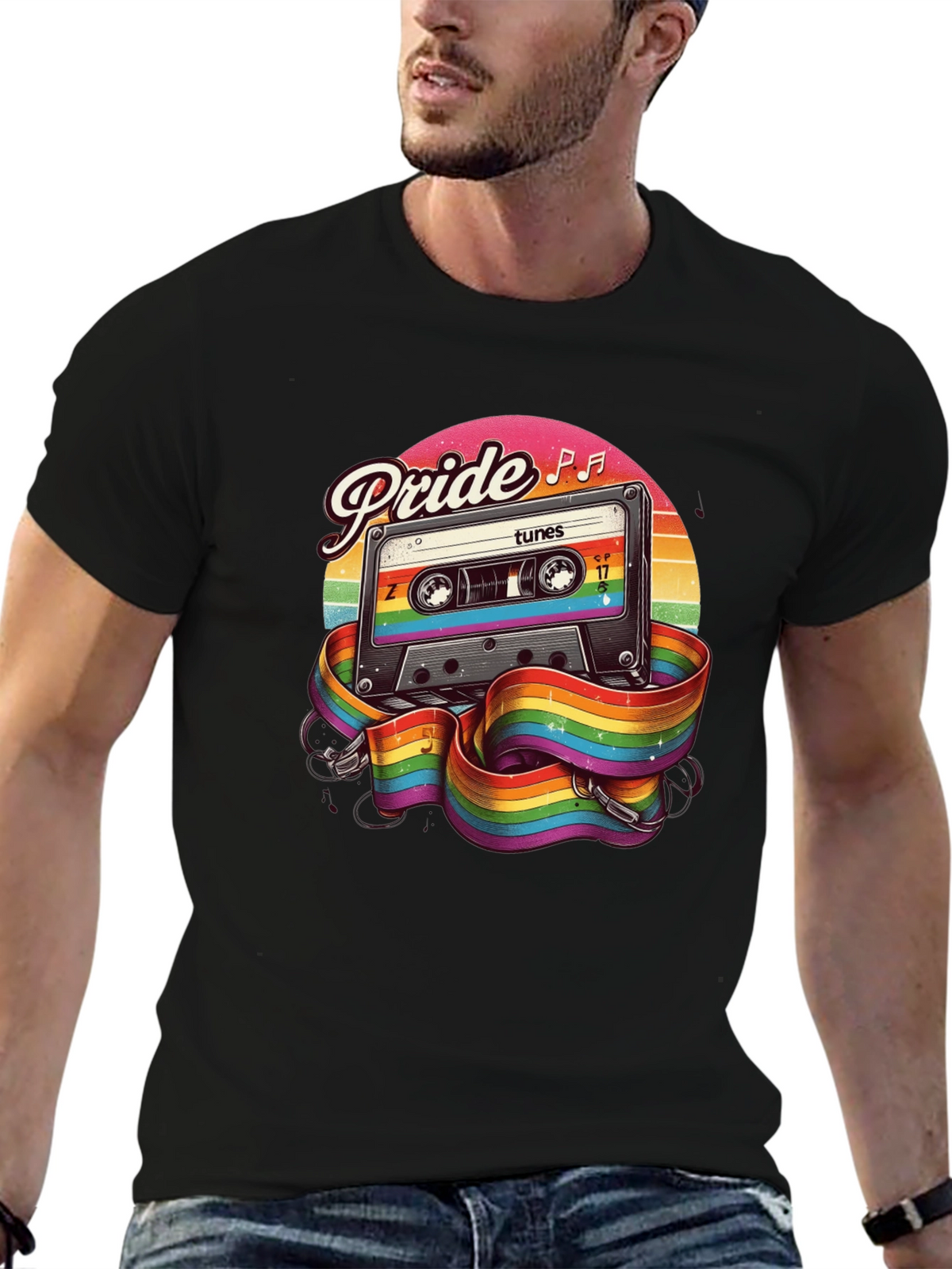 Pride Tunes Black T-Shirt - Cassette Design