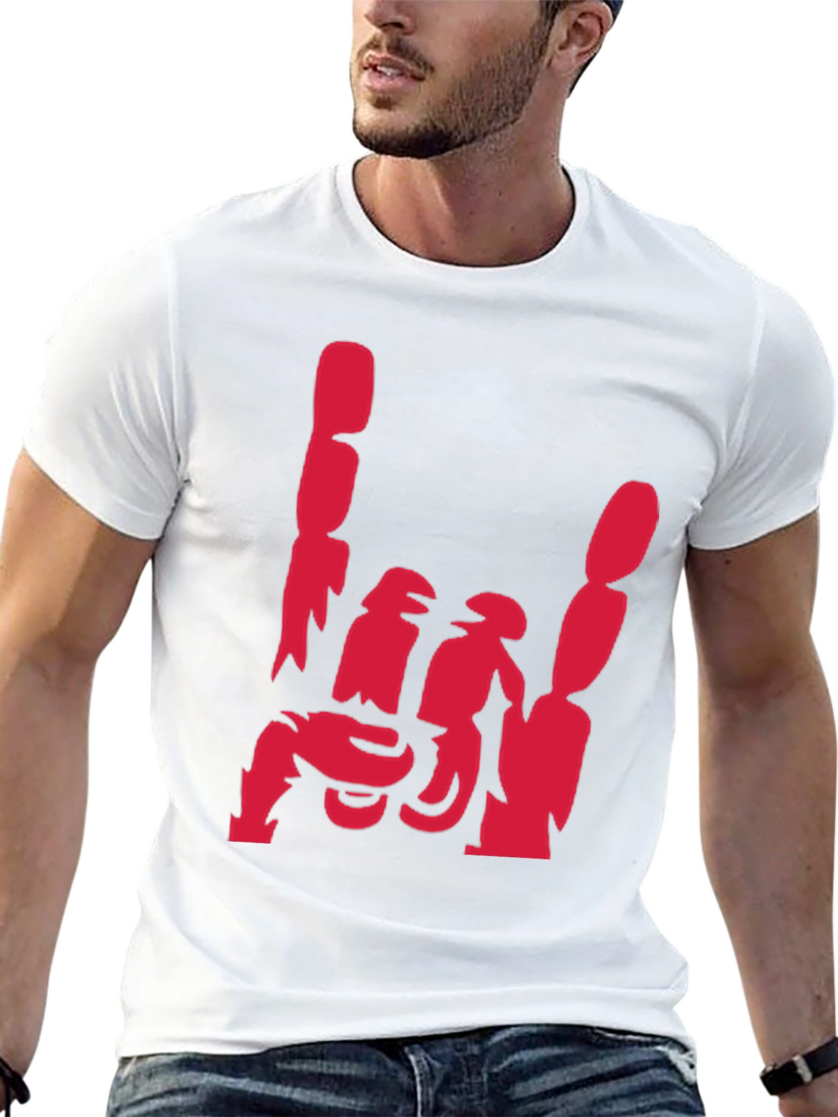 Rock On Hand Gesture Graphic Tee - Black