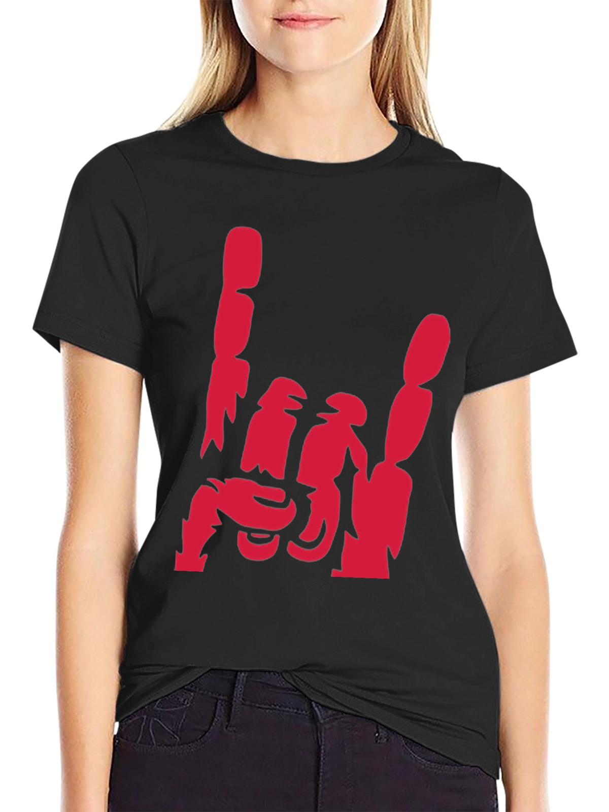Rock On Hand Gesture Graphic Tee - Black