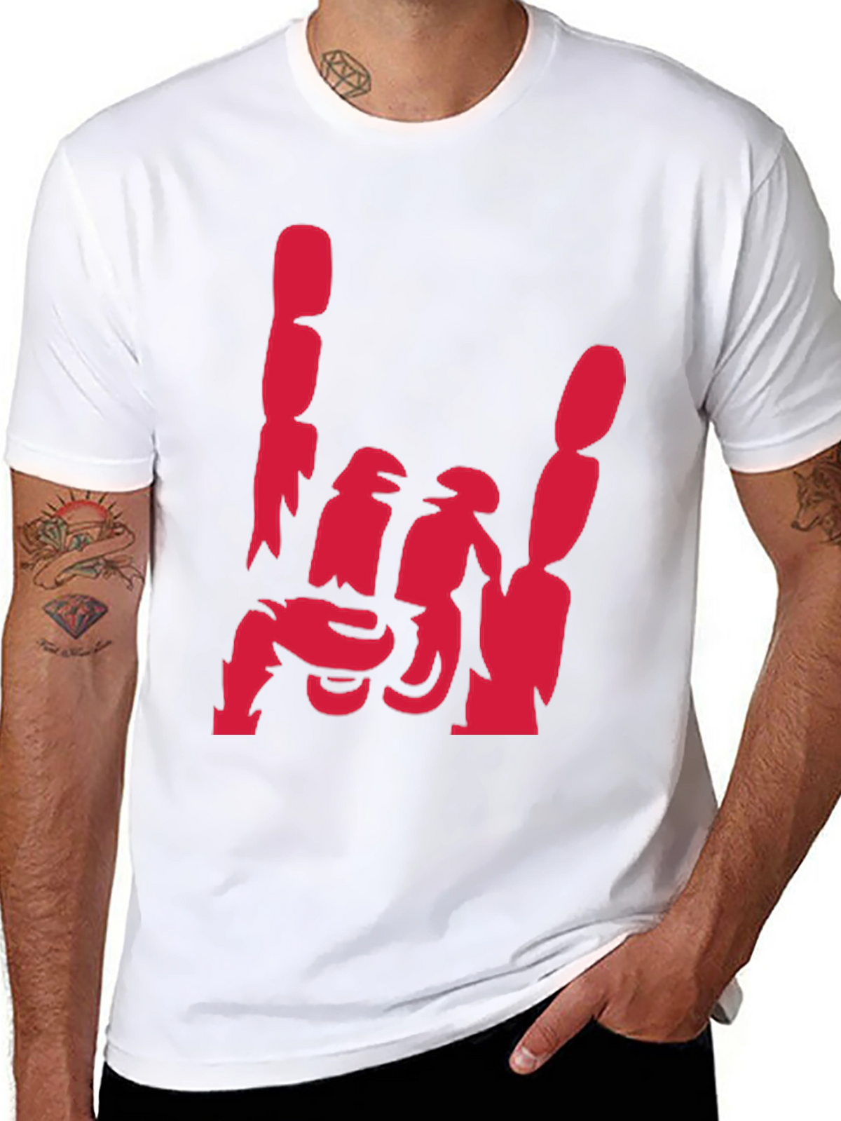 Rock On Hand Gesture Graphic Tee - Black