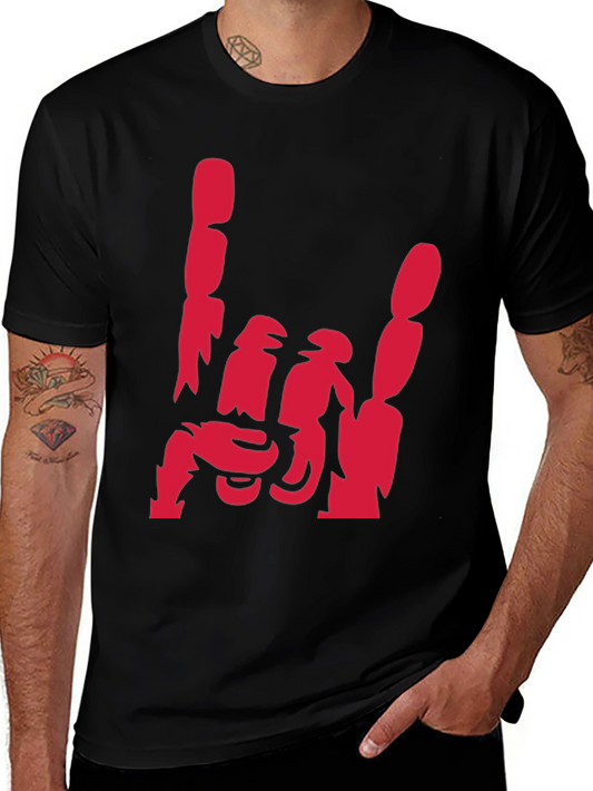 Rock On Hand Gesture Graphic Tee - Black