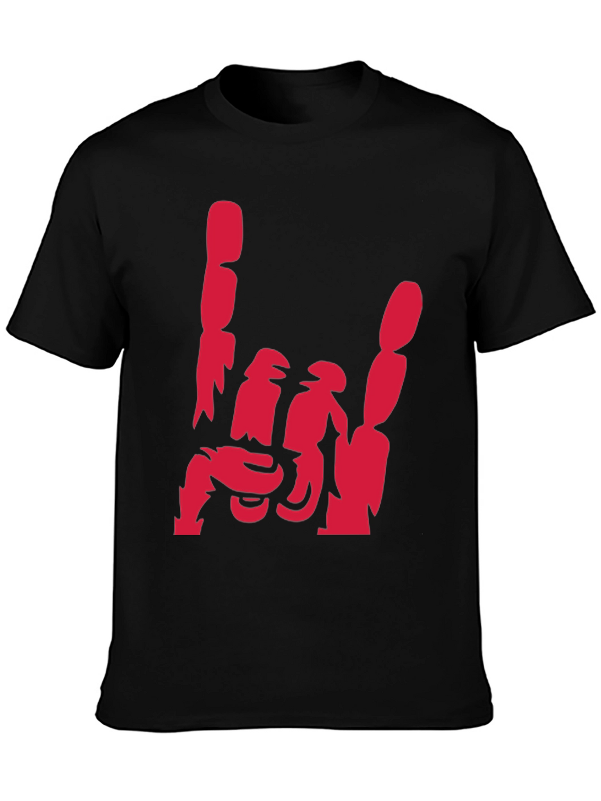 Rock On Hand Gesture Graphic Tee - Black