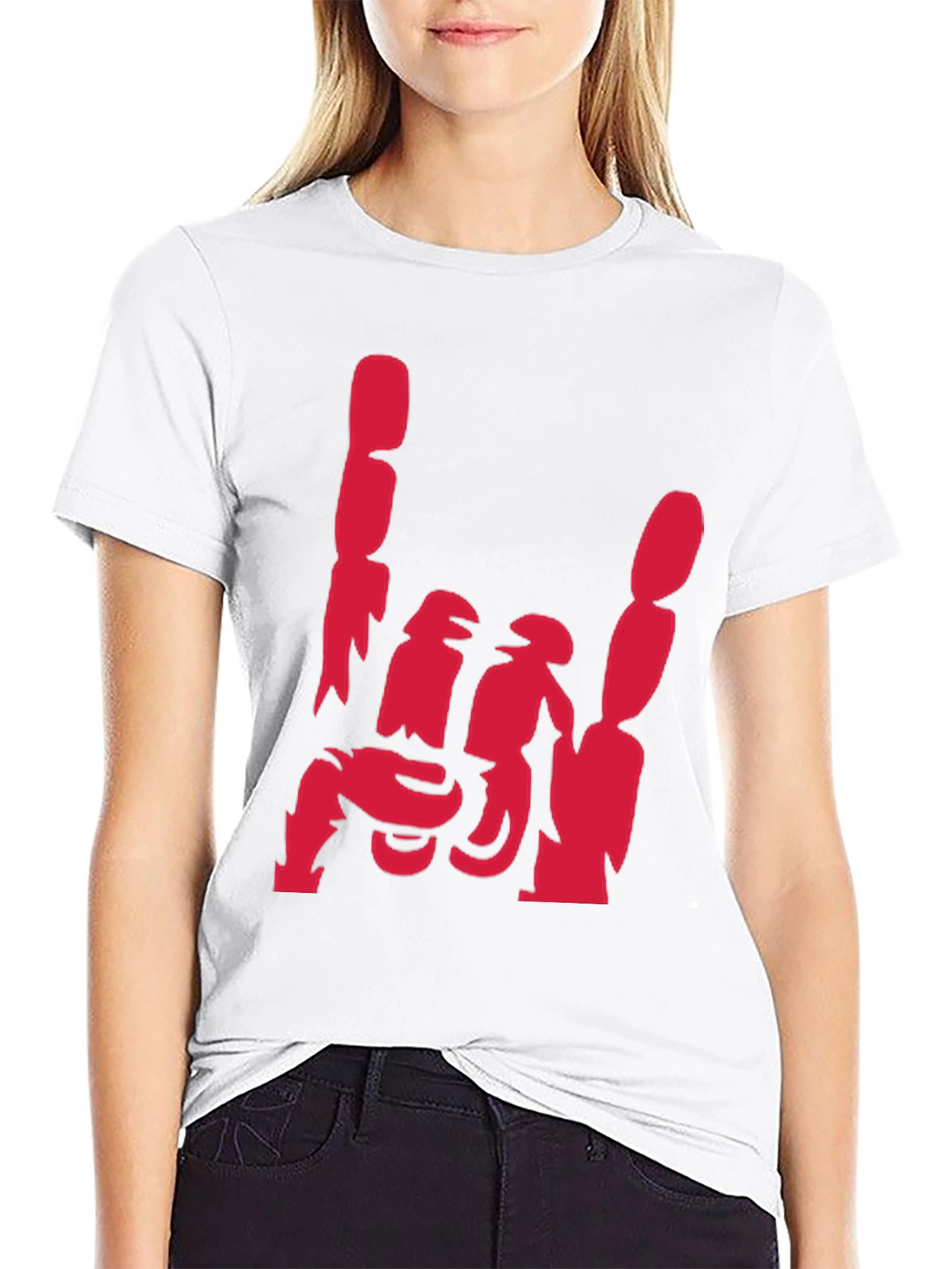 Rock On Hand Gesture Graphic Tee - Black