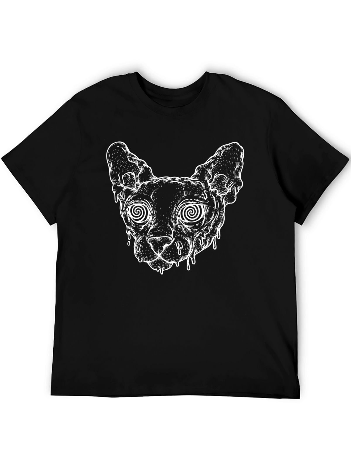 Hypnotic Cat Graphic Tee - Black Cotton T-Shirt