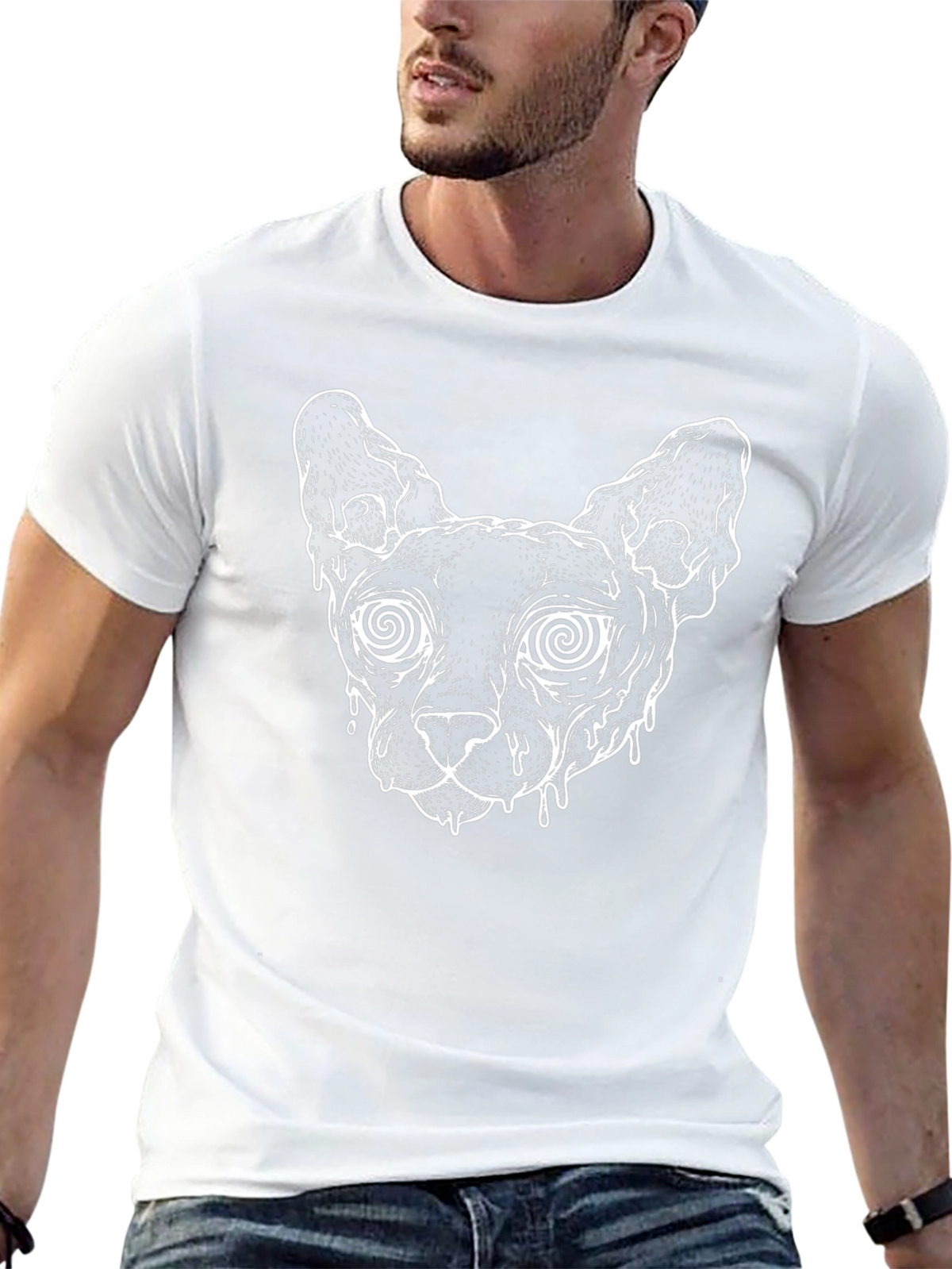 Hypnotic Cat Graphic Tee - Black Cotton T-Shirt