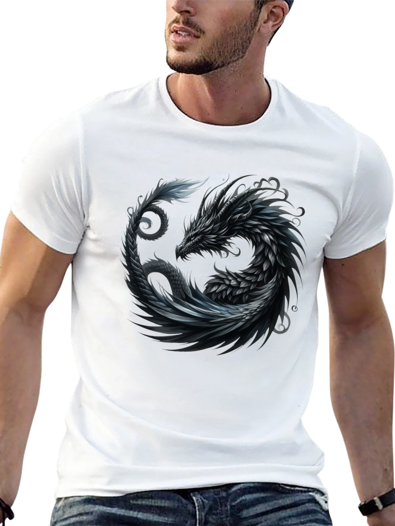 Dragon Yin Yang Graphic Tee - Black