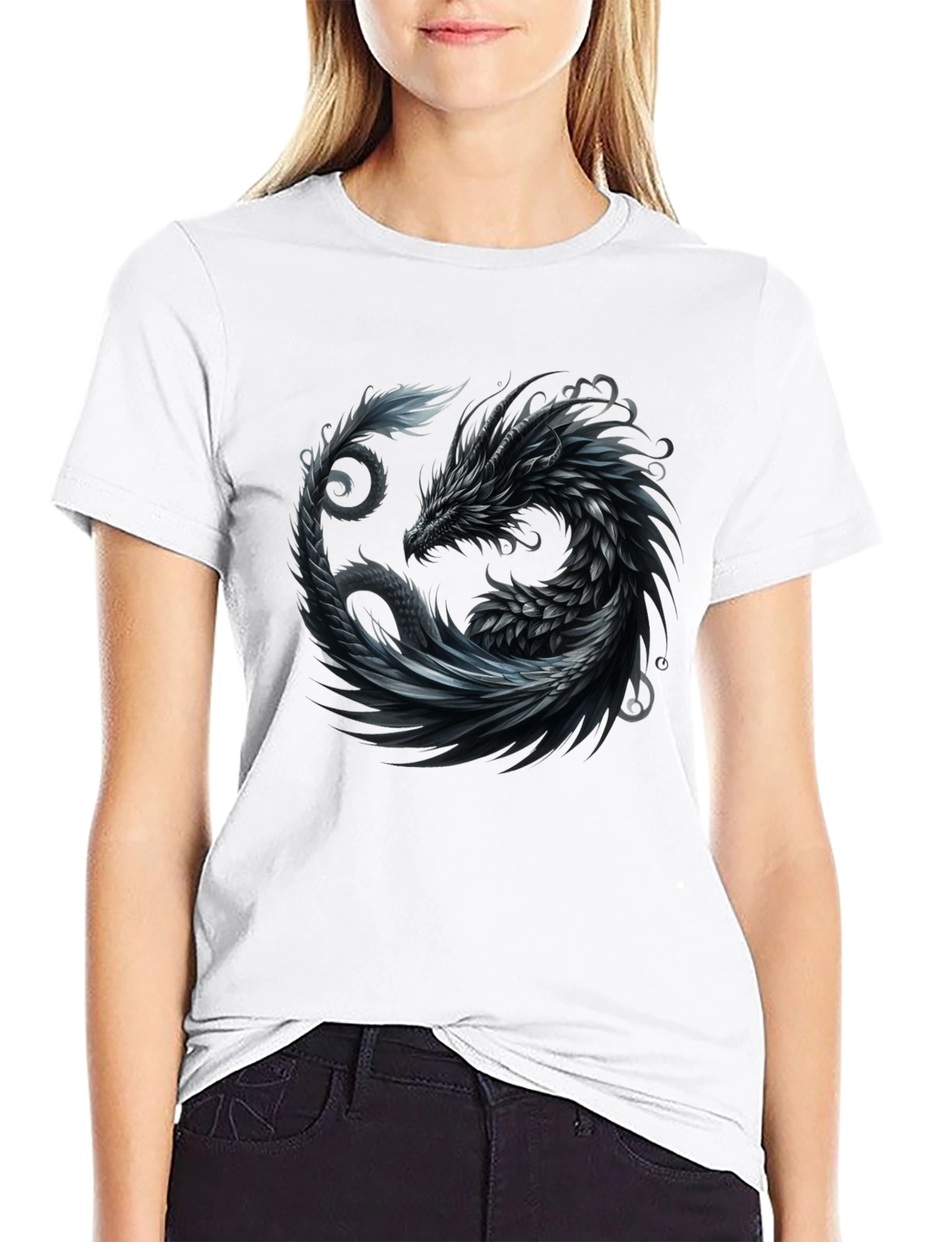 Dragon Yin Yang Graphic Tee - Black