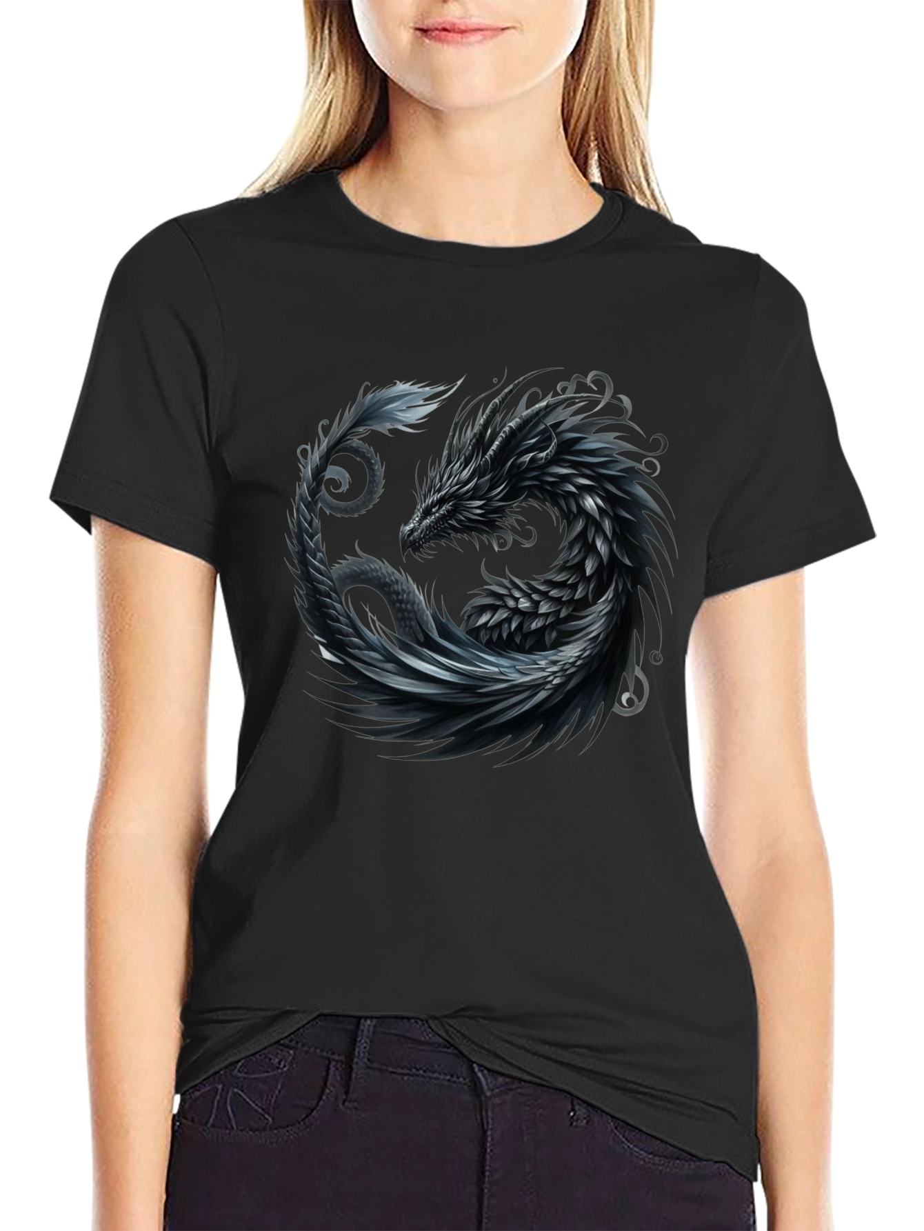Dragon Yin Yang Graphic Tee - Black