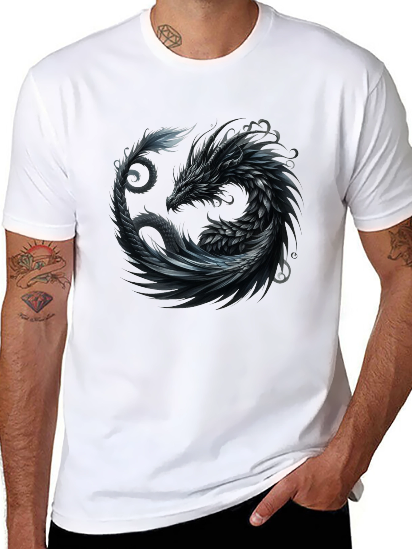 Dragon Yin Yang Graphic Tee - Black