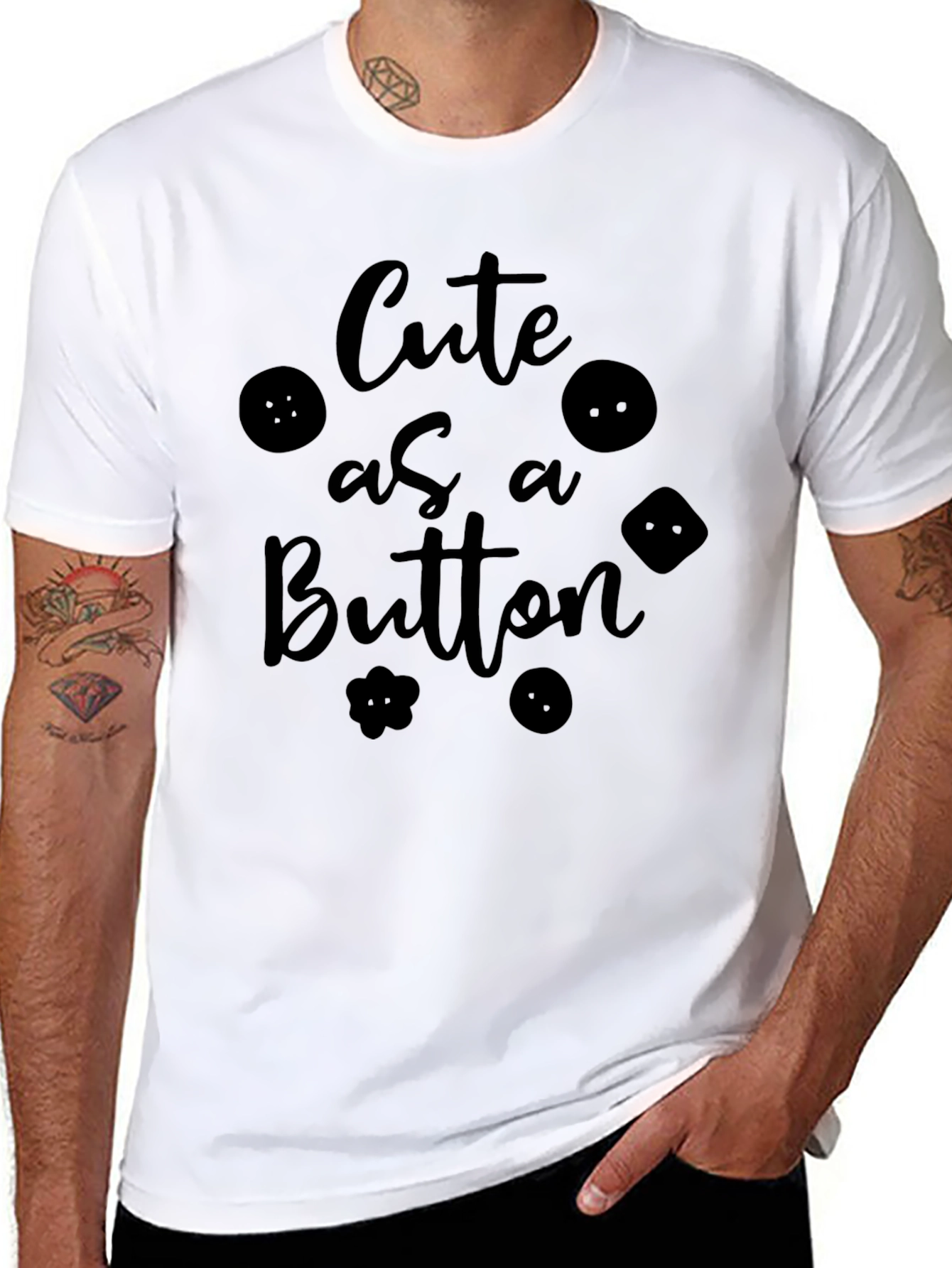 Cute As A Button Black Graphic Tee