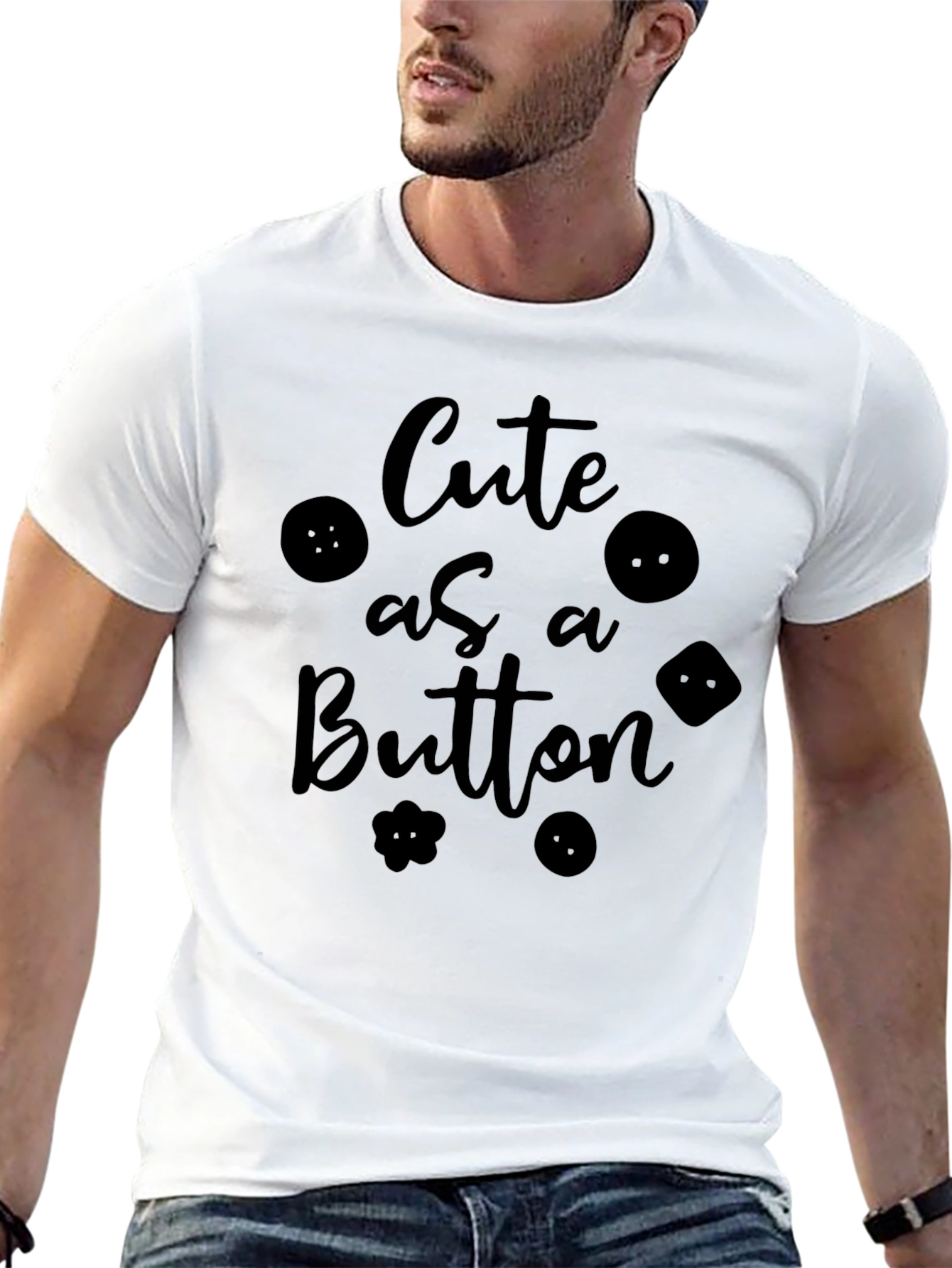 Cute As A Button Black Graphic Tee