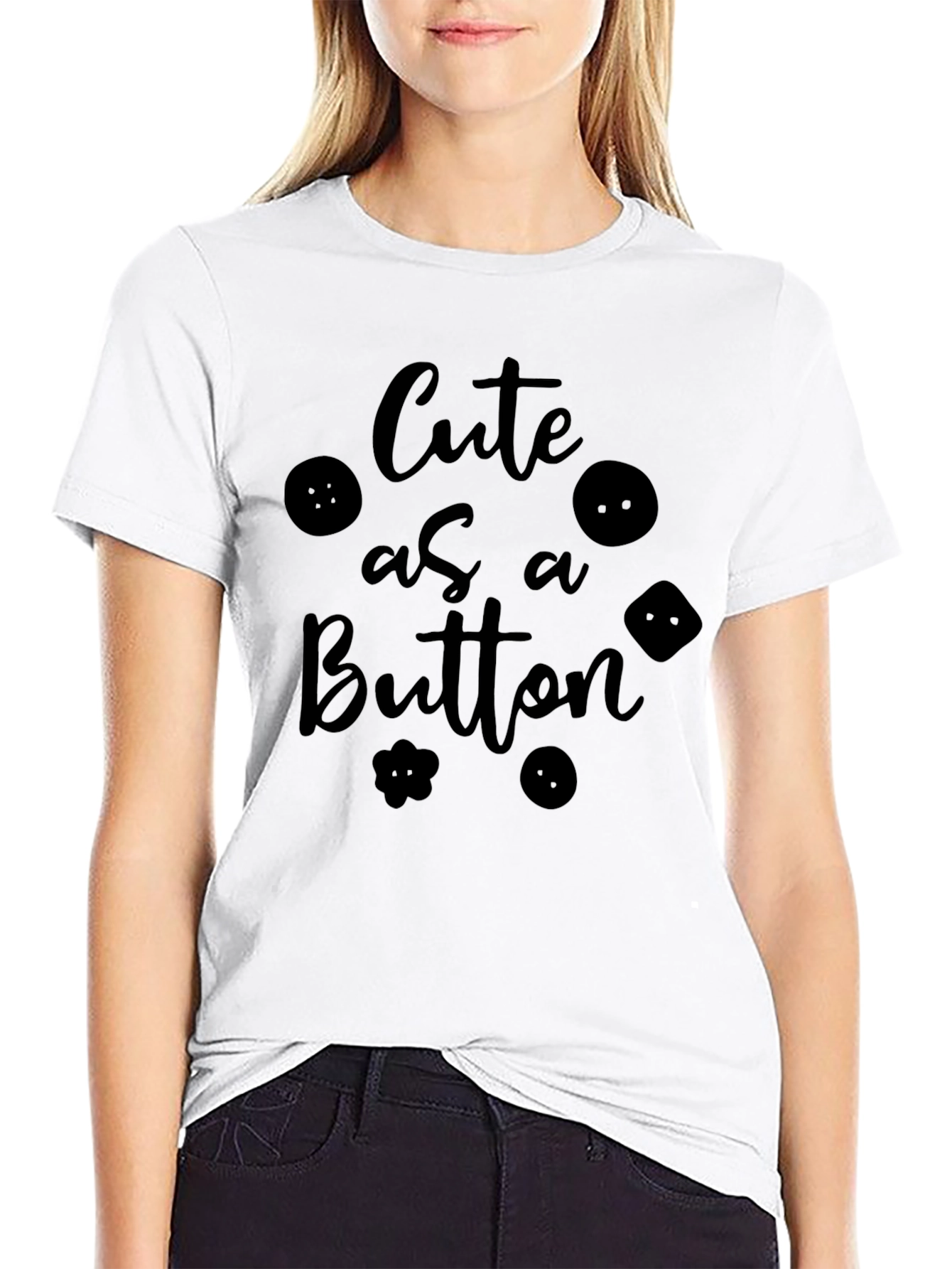 Cute As A Button Black Graphic Tee