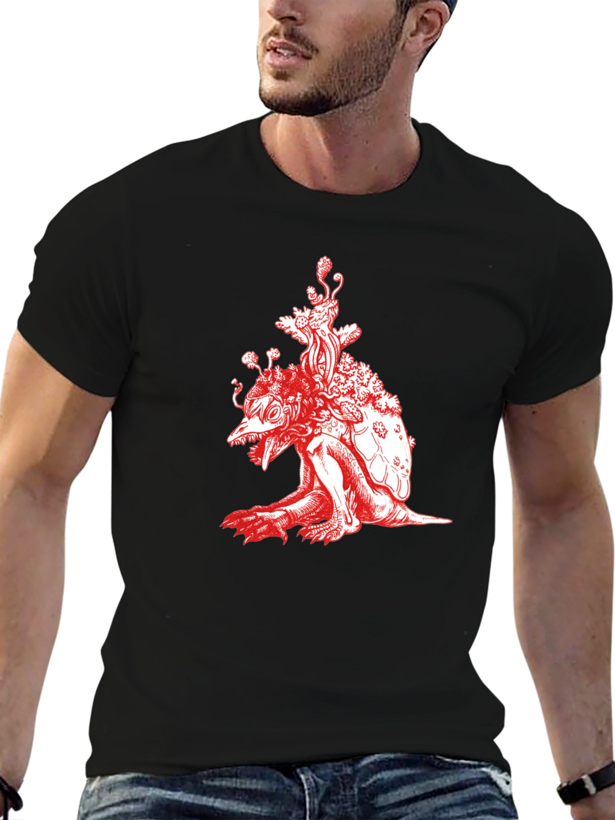 Unique Red Turtle Graphic Black T-Shirt