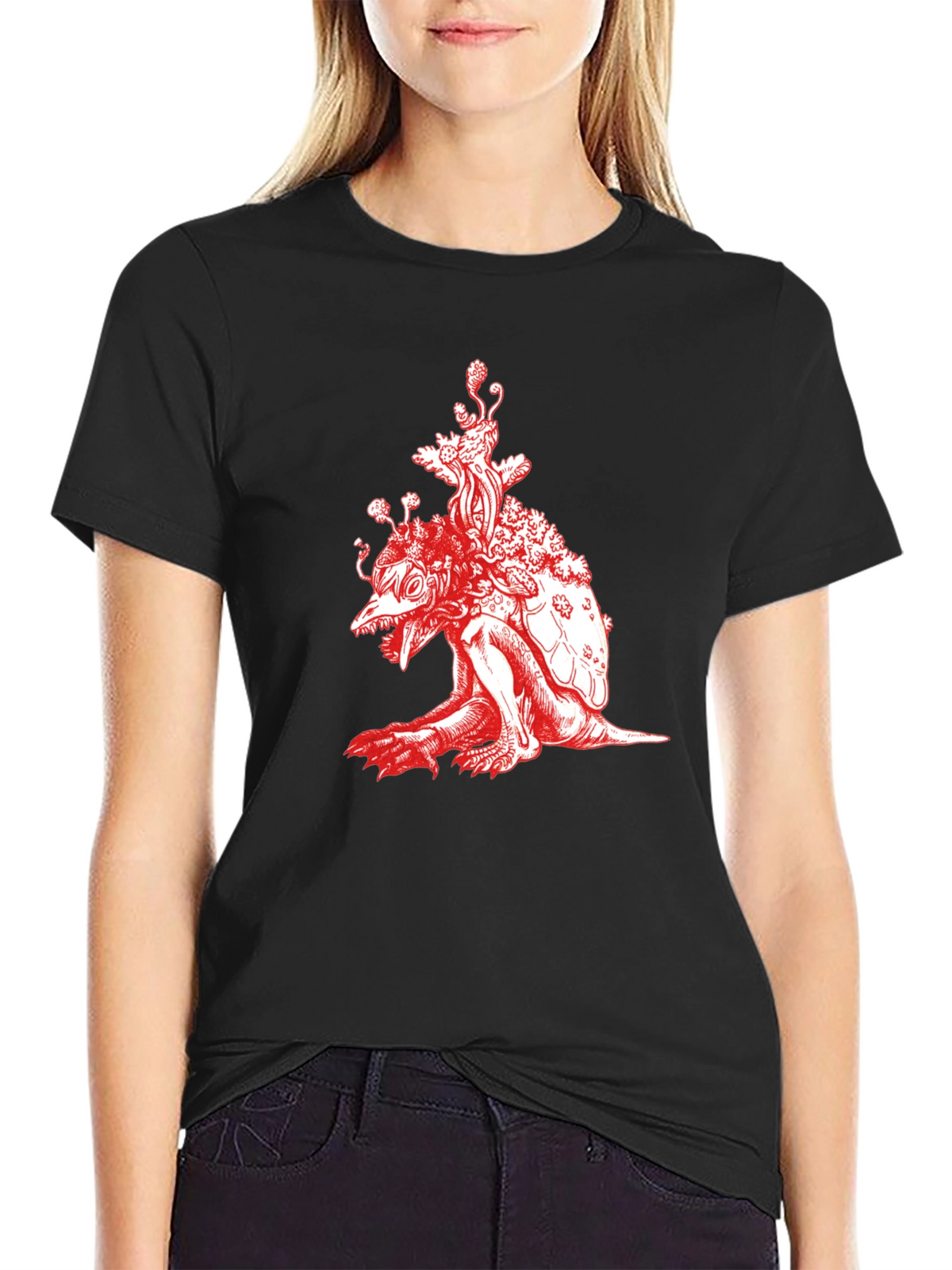 Unique Red Turtle Graphic Black T-Shirt
