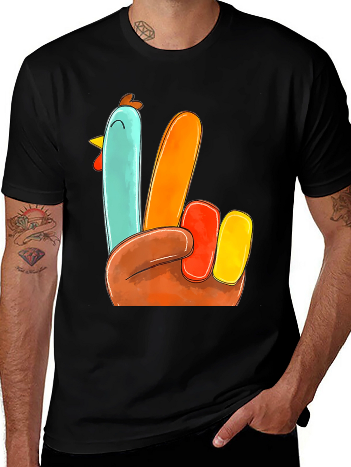 Thanksgiving Turkey Hand T-Shirt - Festive Holiday Apparel