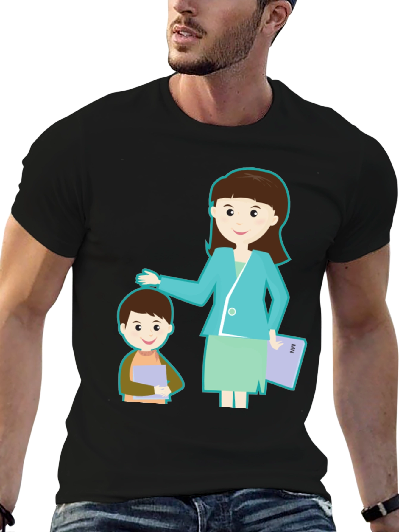 Teacher & Student Graphic Black T-Shirt