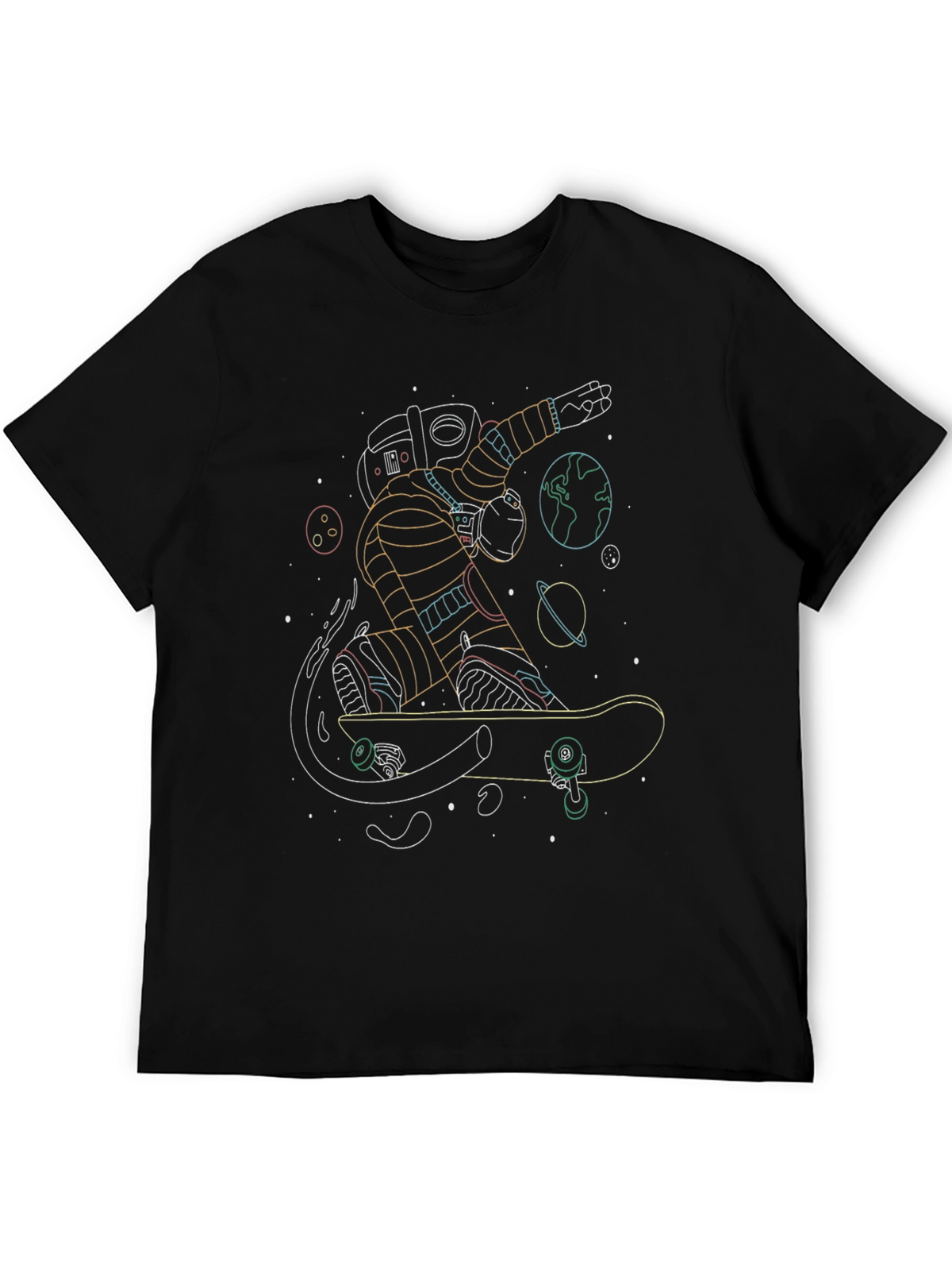 Astronaut Skateboarder Black T-Shirt