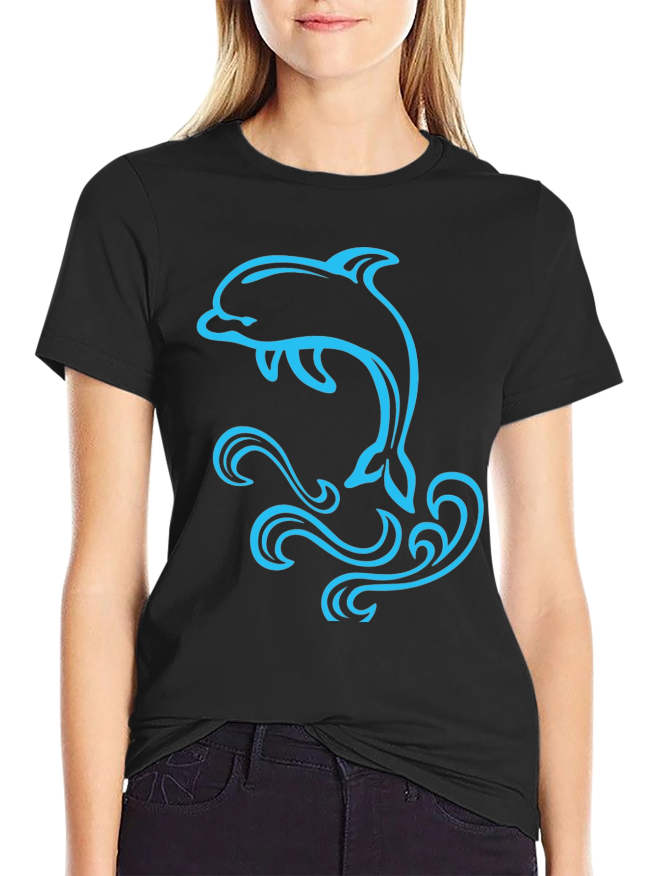 Dolphin Graphic Tee - Black Cotton Blend