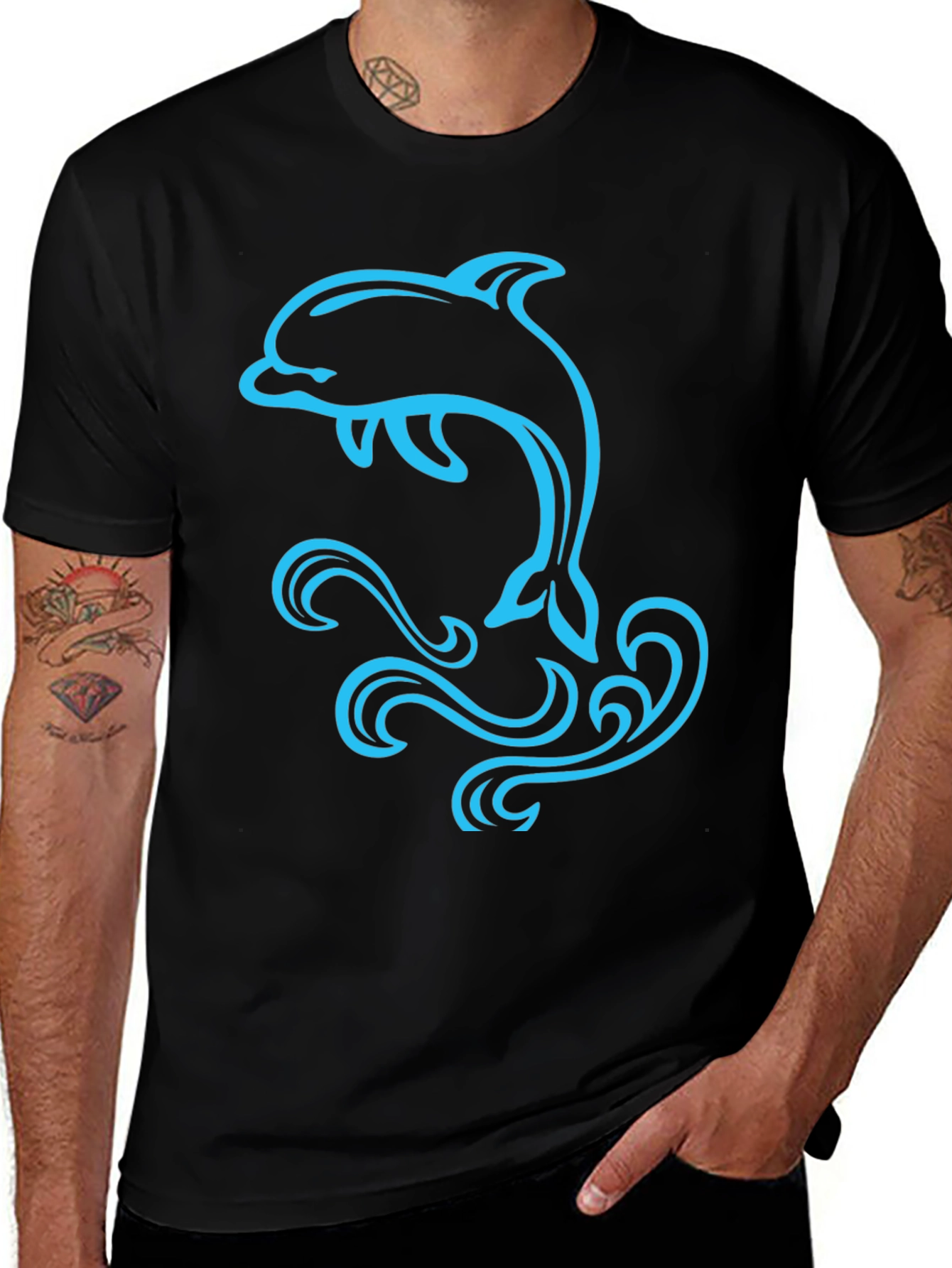 Dolphin Graphic Tee - Black Cotton Blend