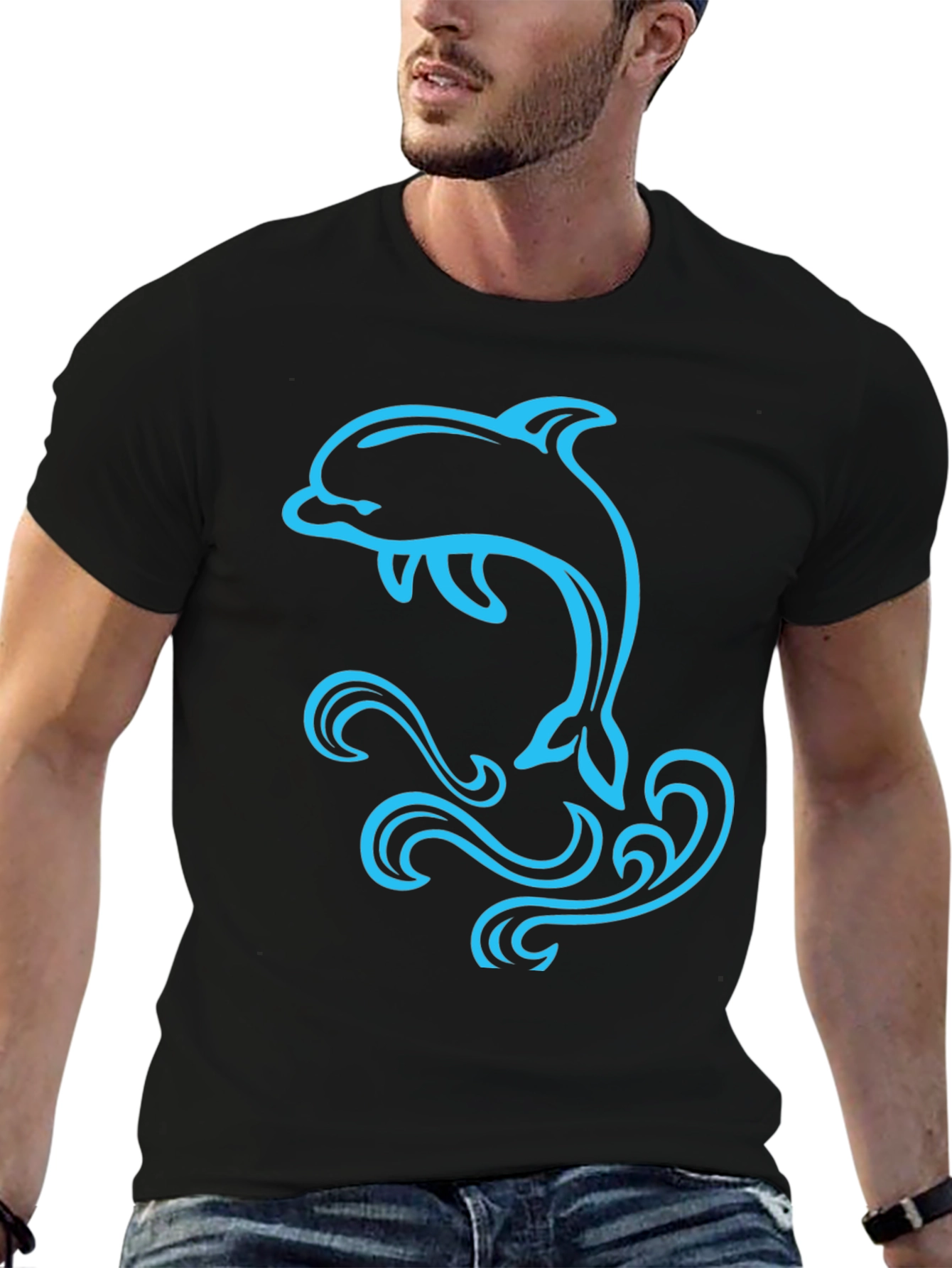 Dolphin Graphic Tee - Black Cotton Blend