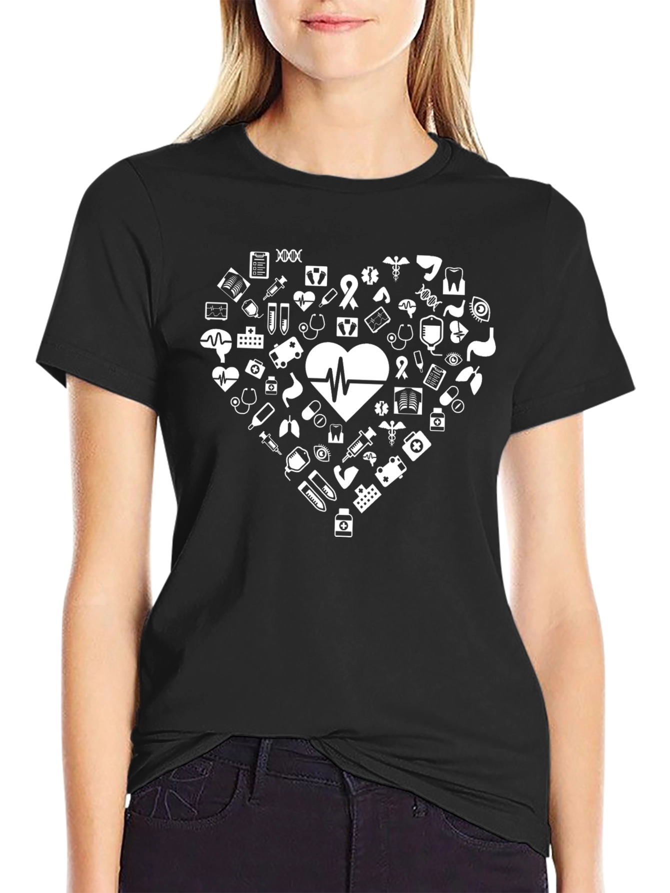 Medical Heart Graphic T-Shirt - Black