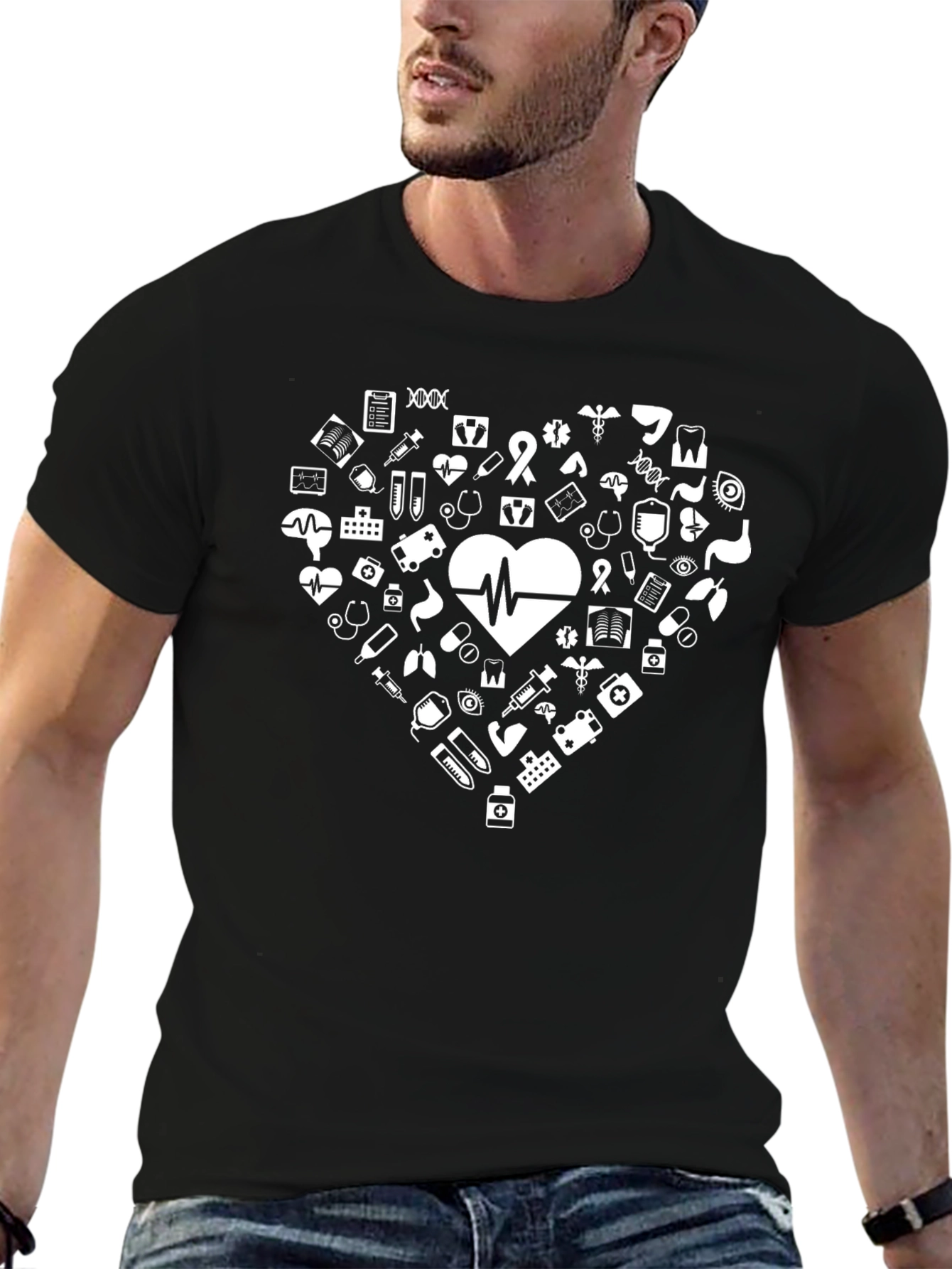 Medical Heart Graphic T-Shirt - Black