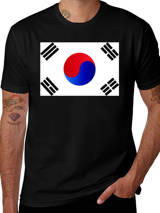 South Korea Flag Graphic Tee - Black Crew Neck
