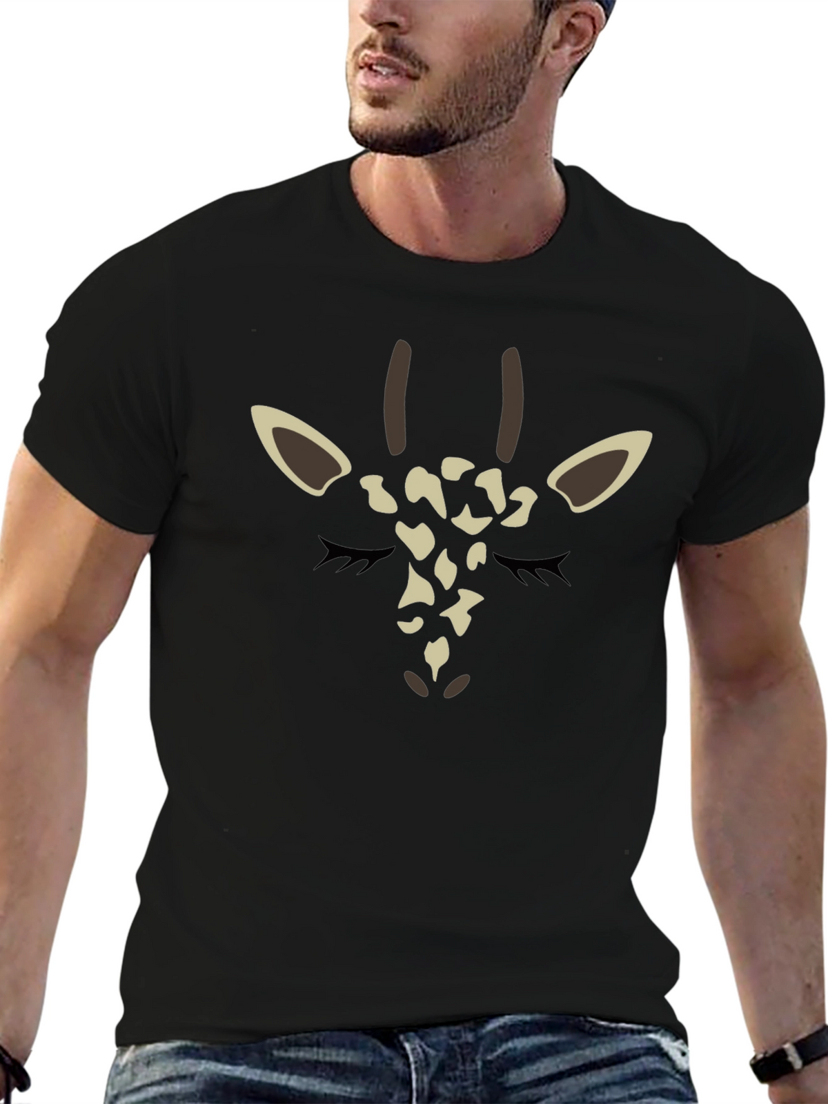 Giraffe Face Graphic Tee - Black