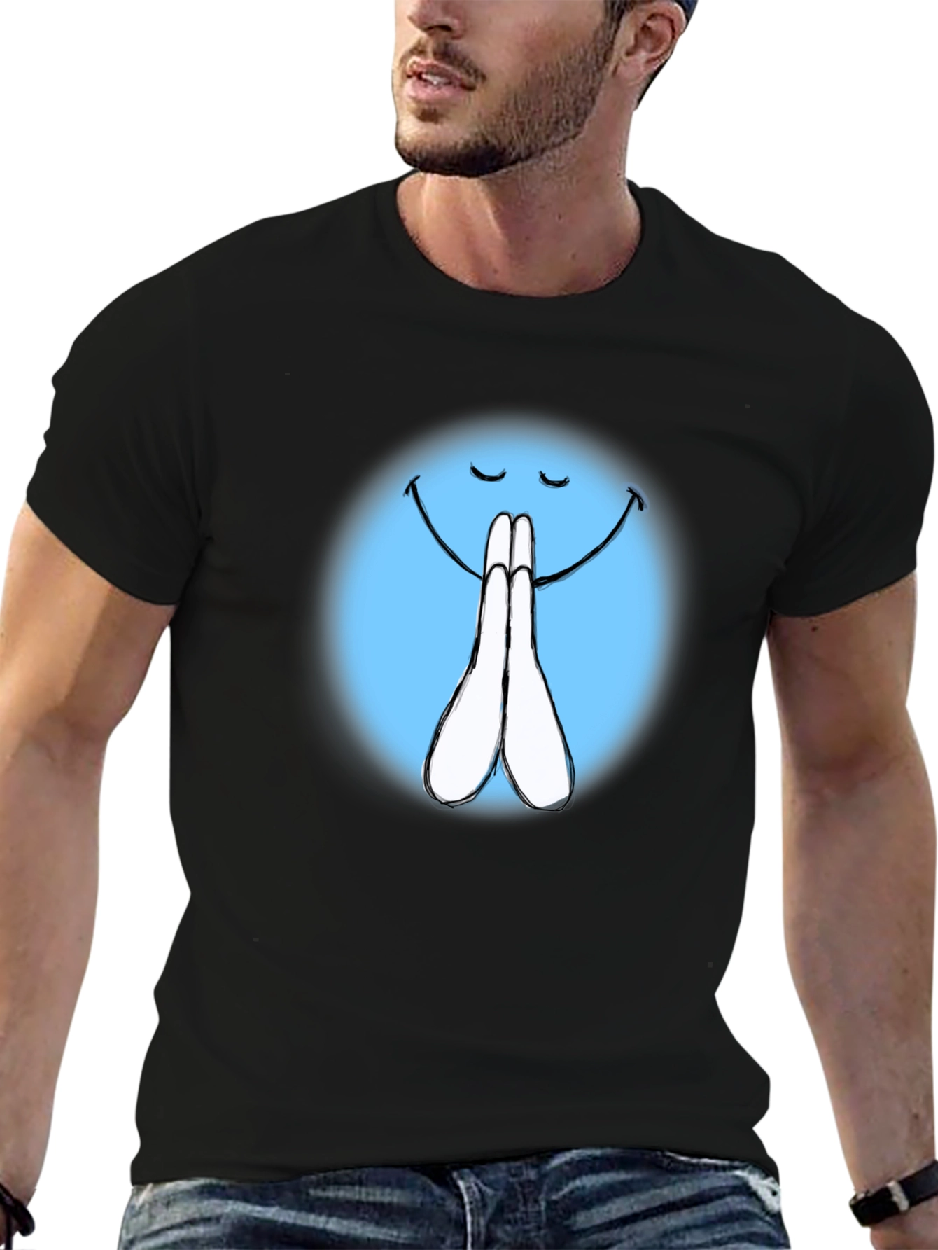 Praying Emoji Graphic Black T-Shirt