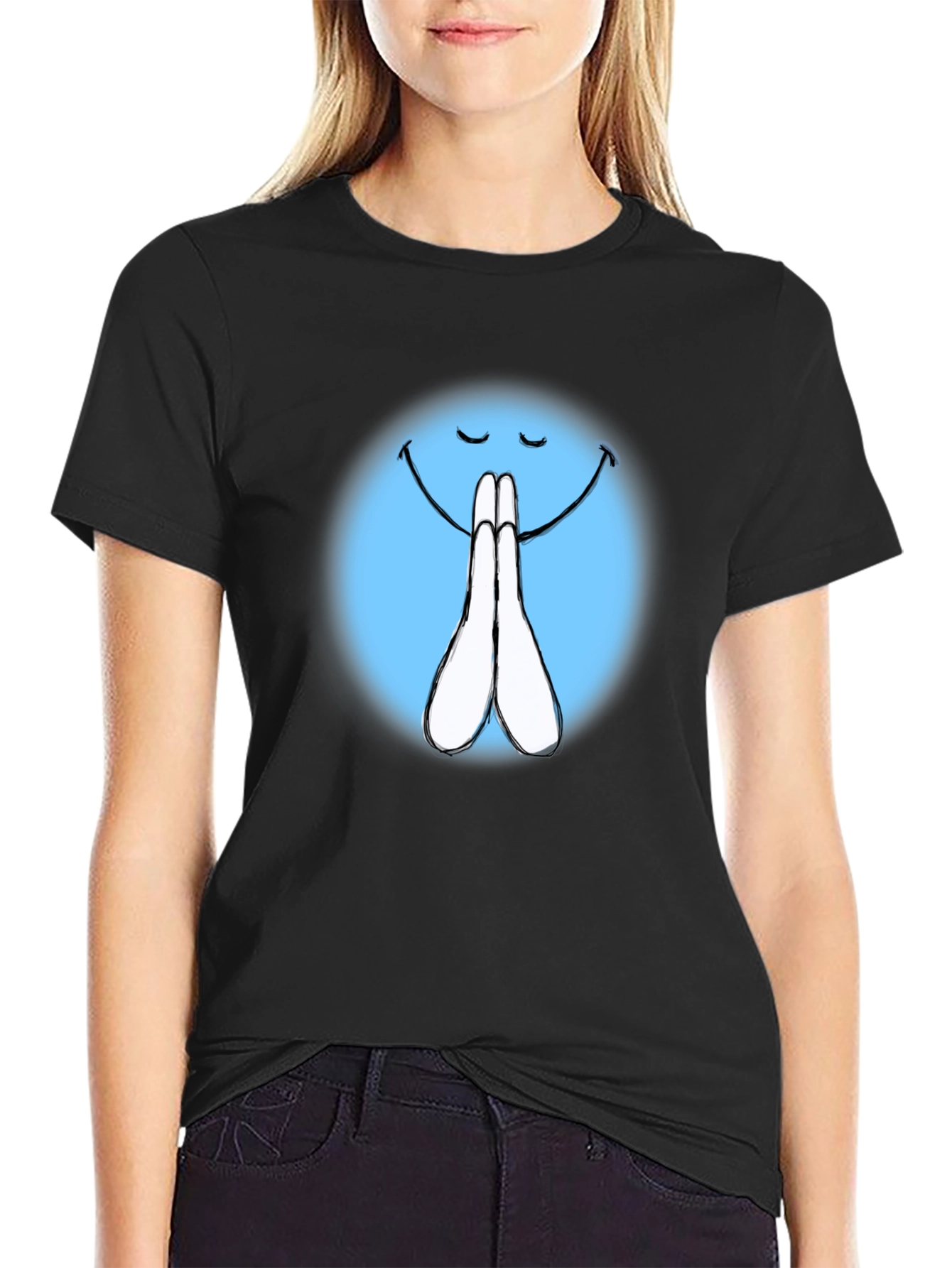 Praying Emoji Graphic Black T-Shirt