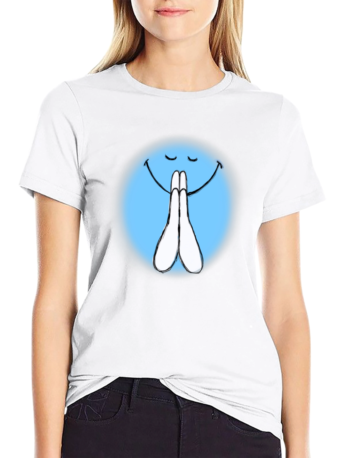 Praying Emoji Graphic Black T-Shirt