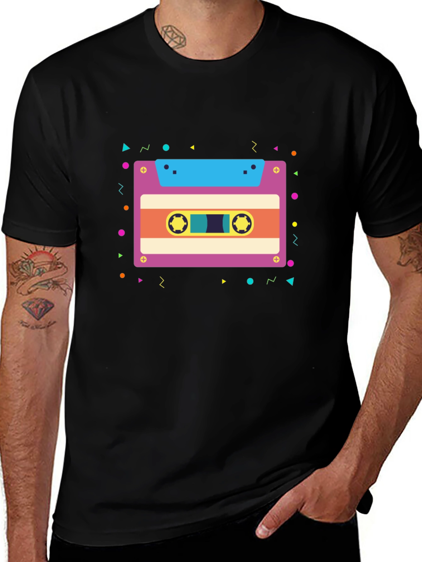 Retro Cassette Tape Graphic Tee - Black