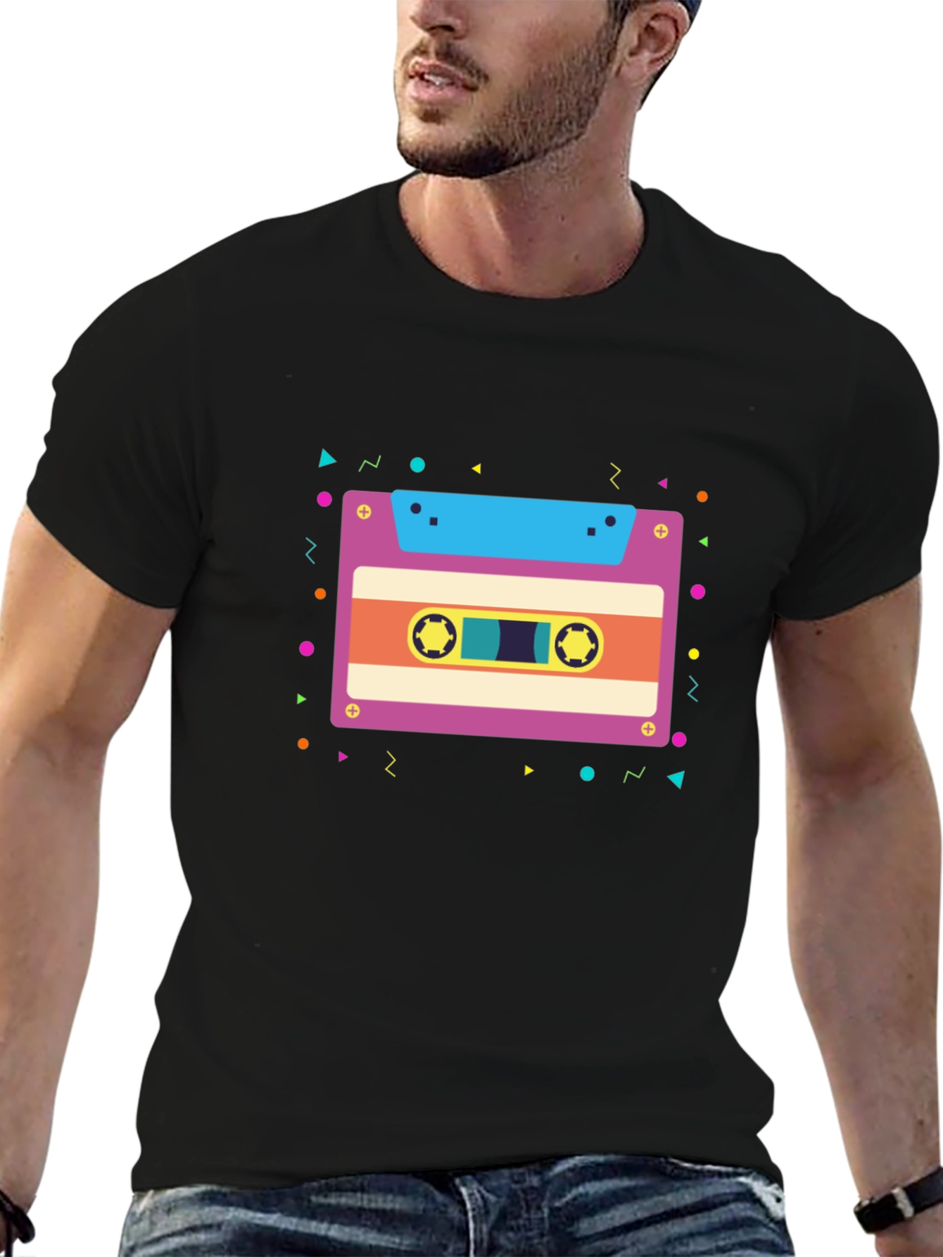 Retro Cassette Tape Graphic Tee - Black