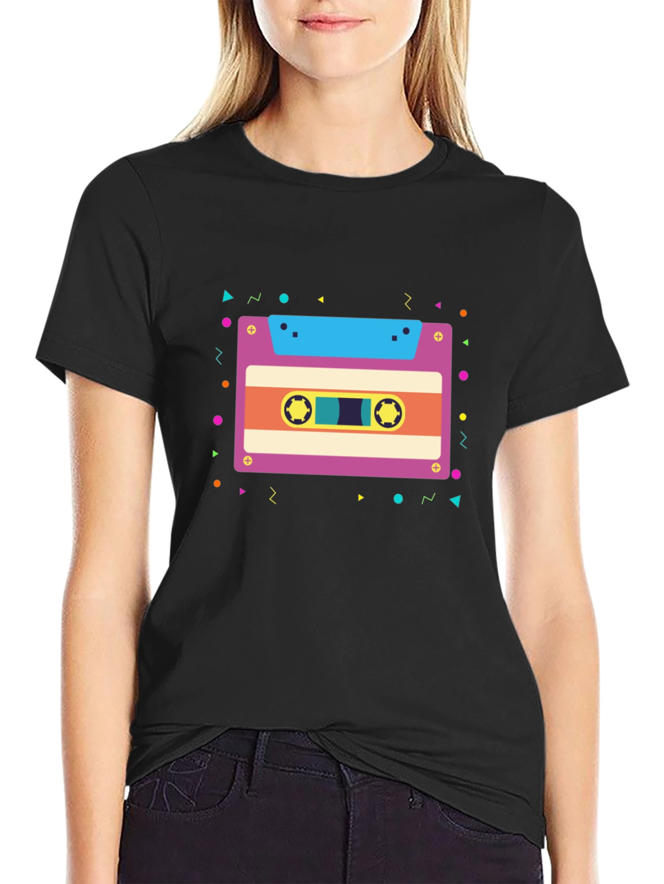 Retro Cassette Tape Graphic Tee - Black