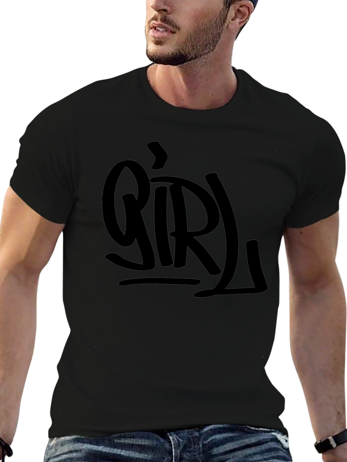 Girl Graphic Print Black T-Shirt