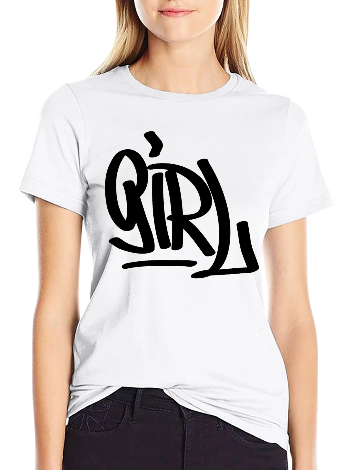 Girl Graphic Print Black T-Shirt
