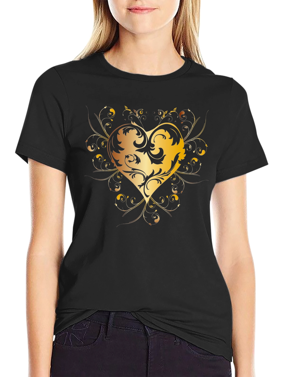 Golden Heart Swirl Black Tee