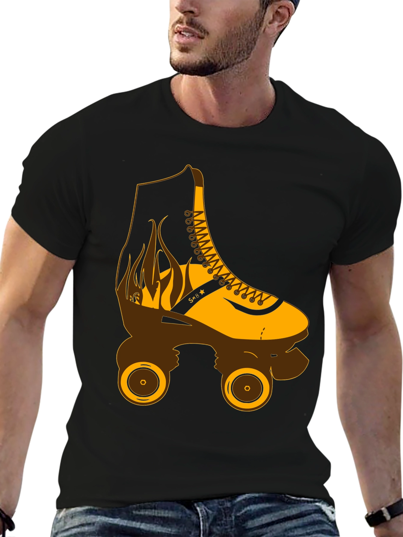 Retro Roller Skate Graphic T-Shirt - Black