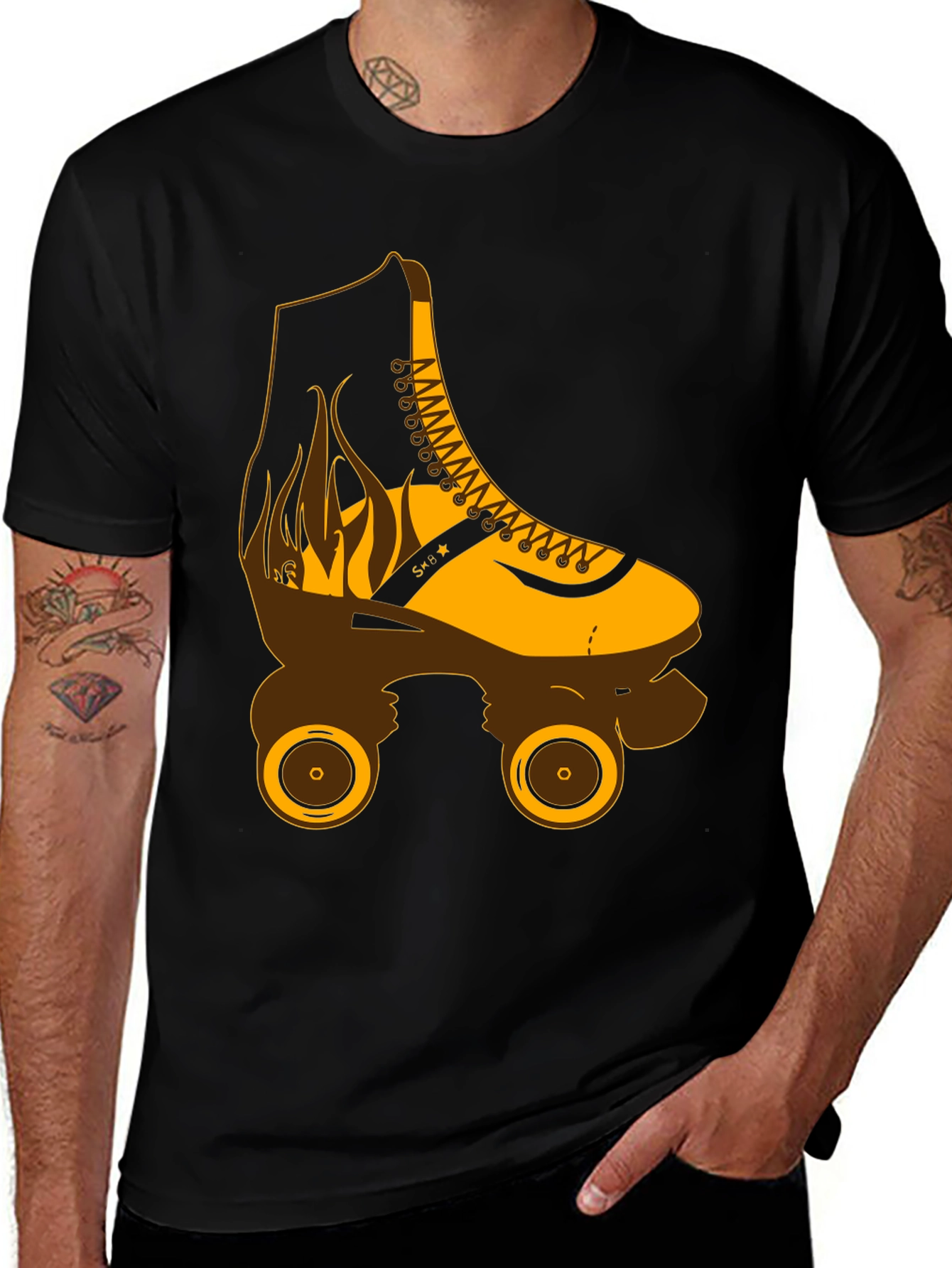 Retro Roller Skate Graphic T-Shirt - Black