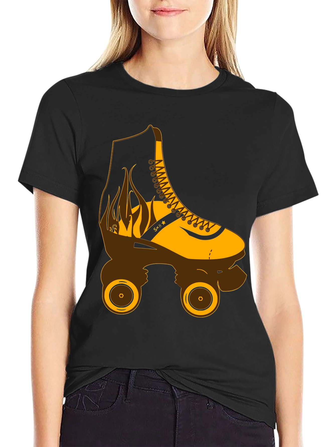 Retro Roller Skate Graphic T-Shirt - Black