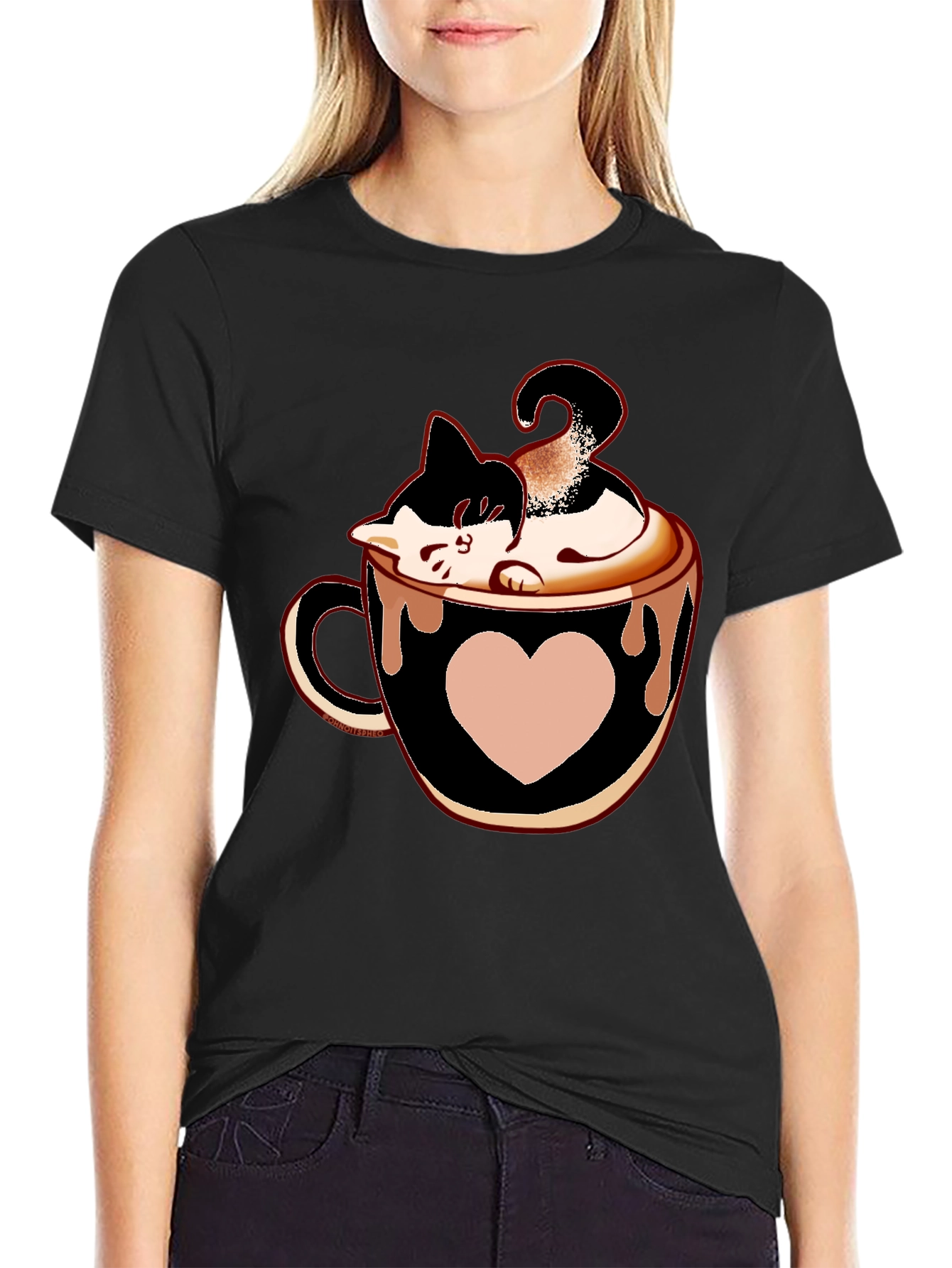 Cat In Cup T-Shirt - Black Tee