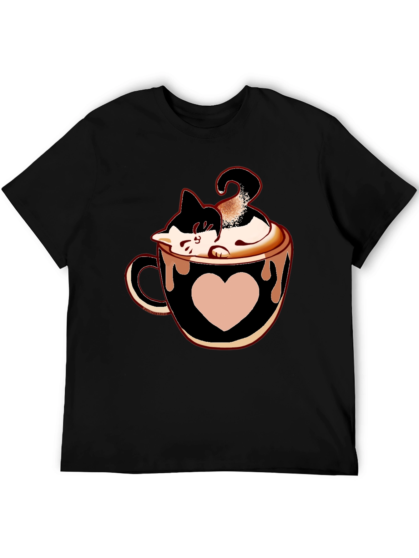 Cat In Cup T-Shirt - Black Tee