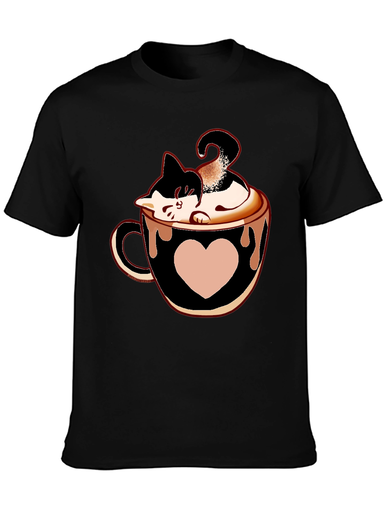 Cat In Cup T-Shirt - Black Tee